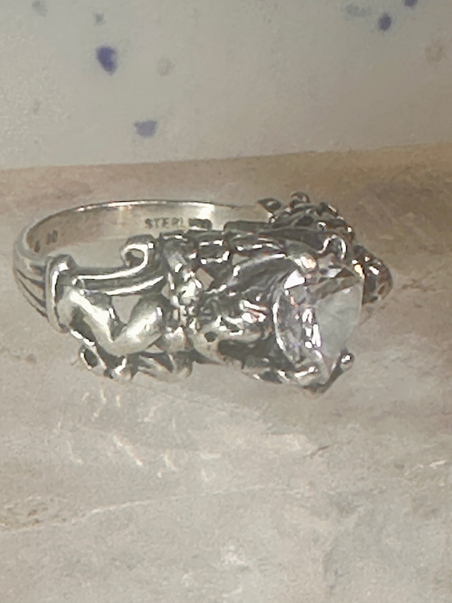 Cherub ring Kabana with wings heart CZ Love Valentine size 6 sterling silver women