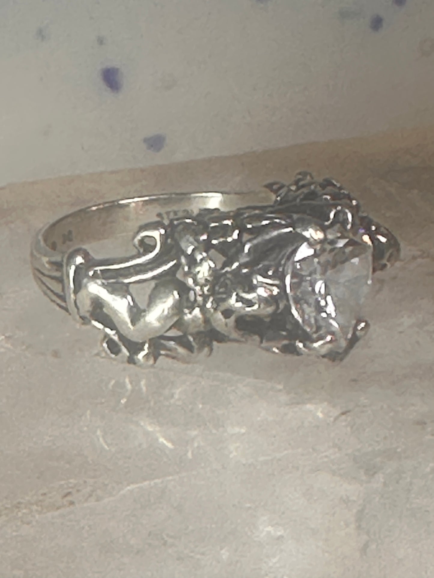 Cherub ring Kabana with wings heart CZ Love Valentine size 6 sterling silver women