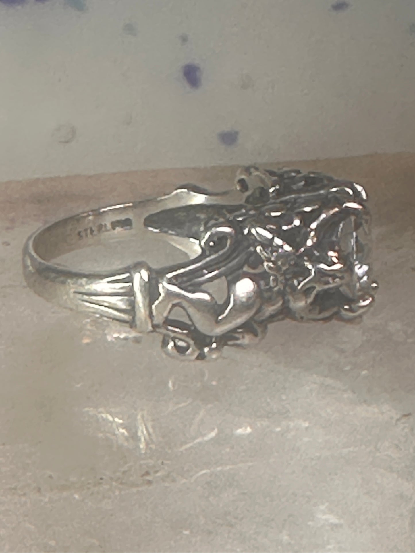 Cherub ring Kabana with wings heart CZ Love Valentine size 6 sterling silver women