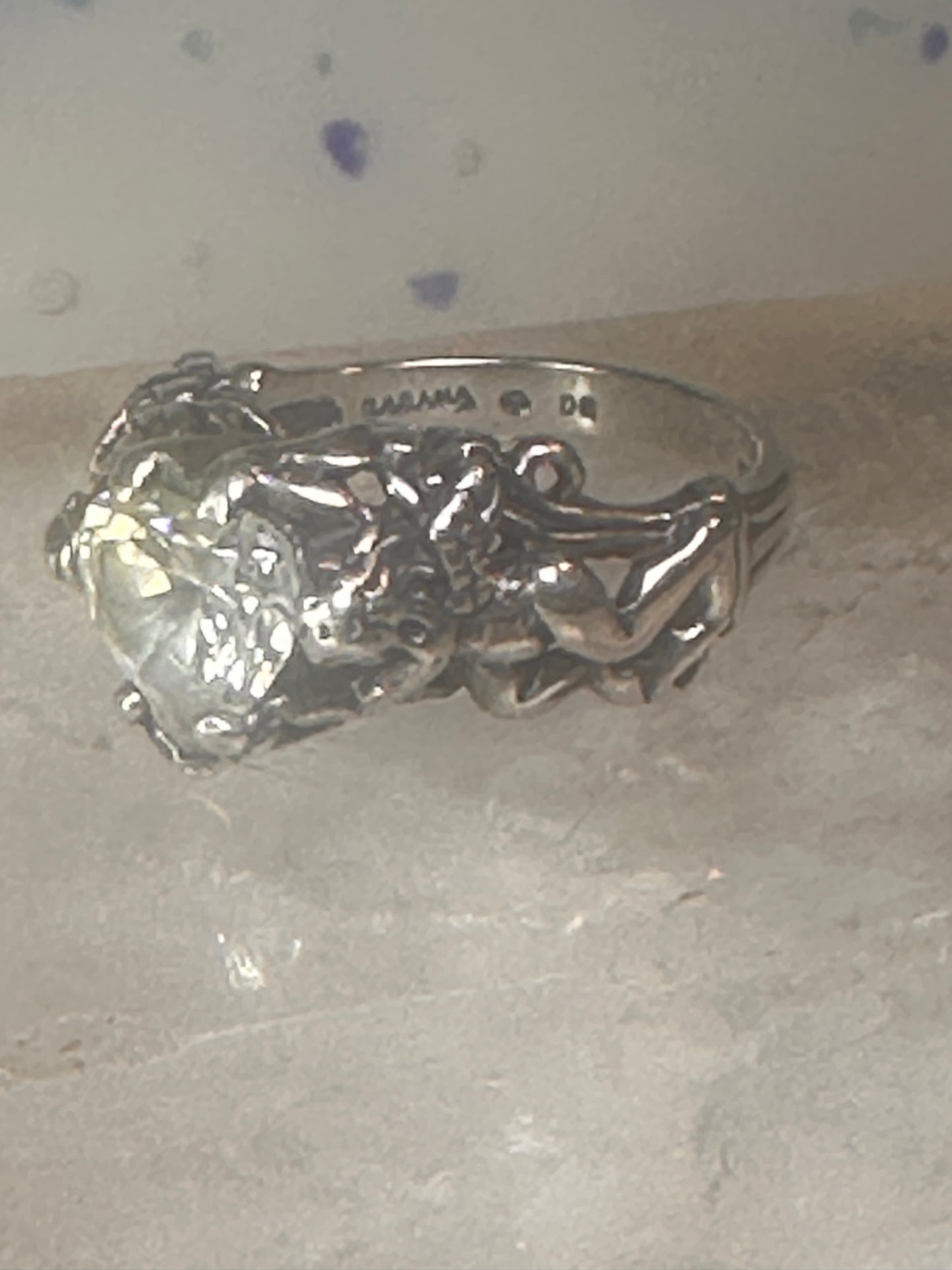 Cherub ring Kabana with wings heart CZ Love Valentine size 6 sterling silver women