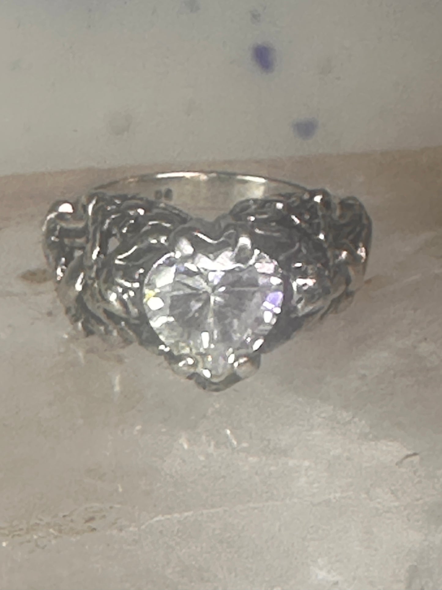 Cherub ring Kabana with wings heart CZ Love Valentine size 6 sterling silver women