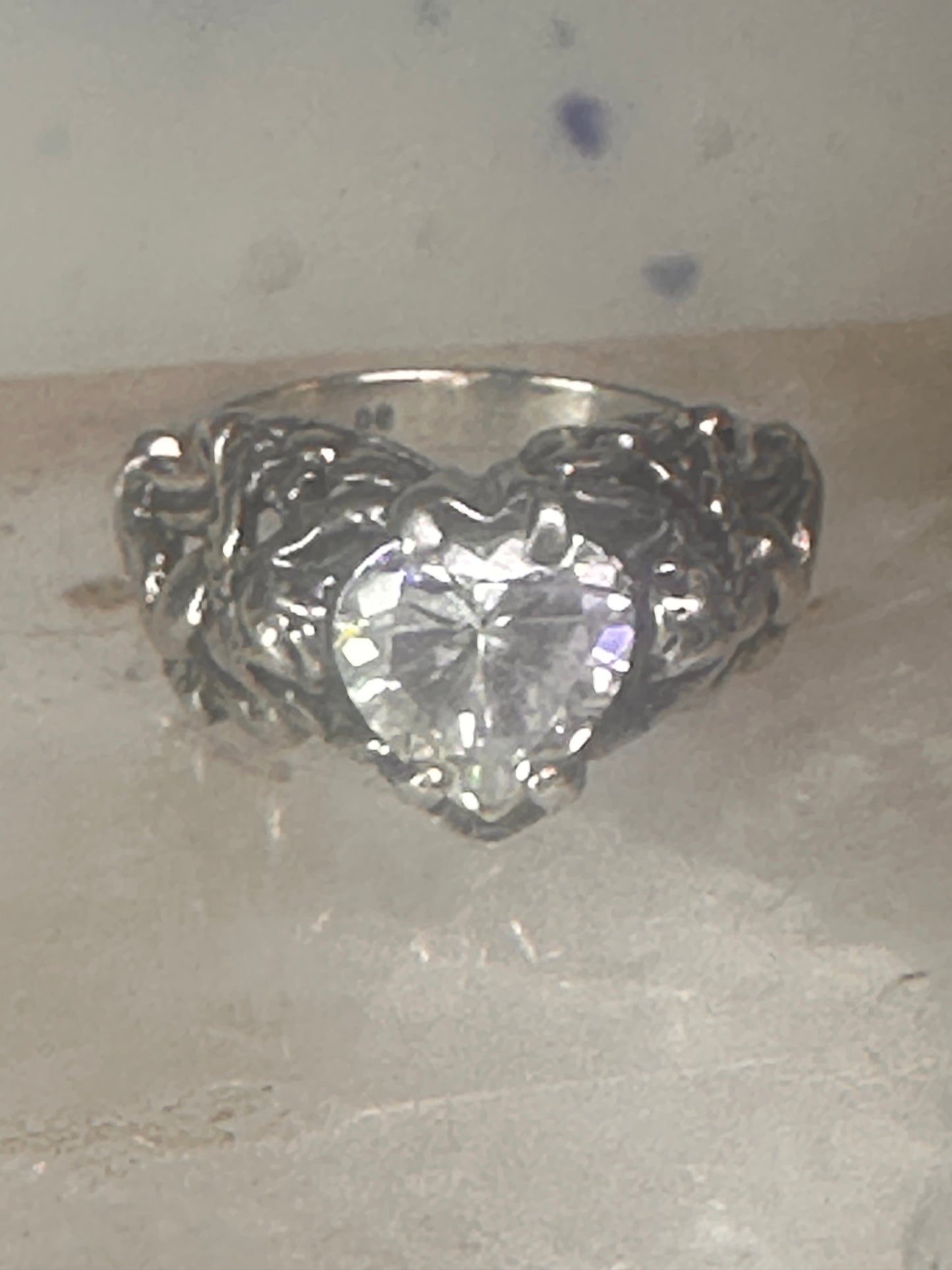 Cherub ring Kabana with wings heart CZ Love Valentine size 6 sterling silver women