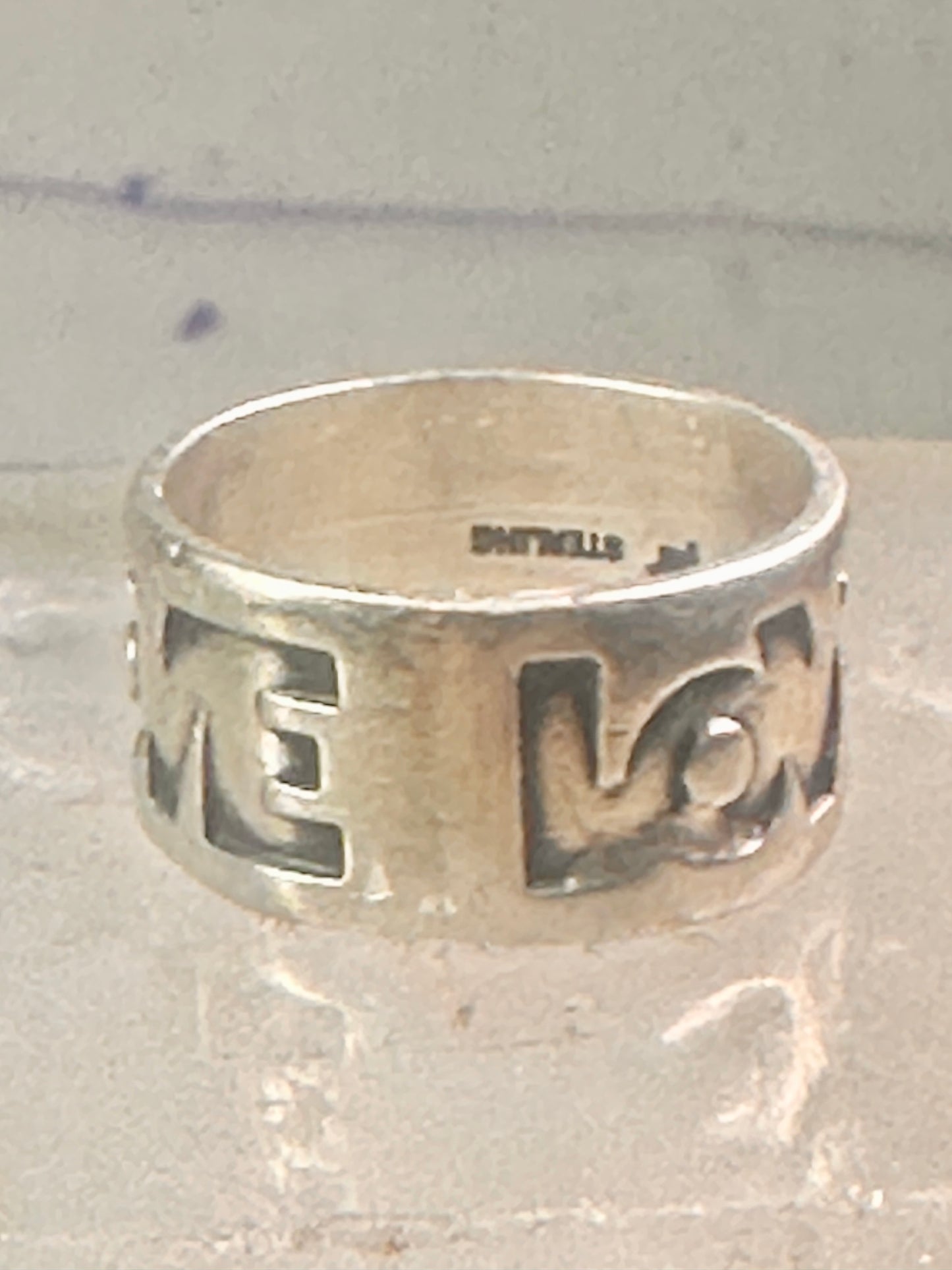 Love ring Love band size 6 Bell trading co logo Sterling Silver women girl 1970 peace Hippie