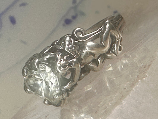 Cherub ring Kabana with wings heart CZ Love Valentine size 6 sterling silver women