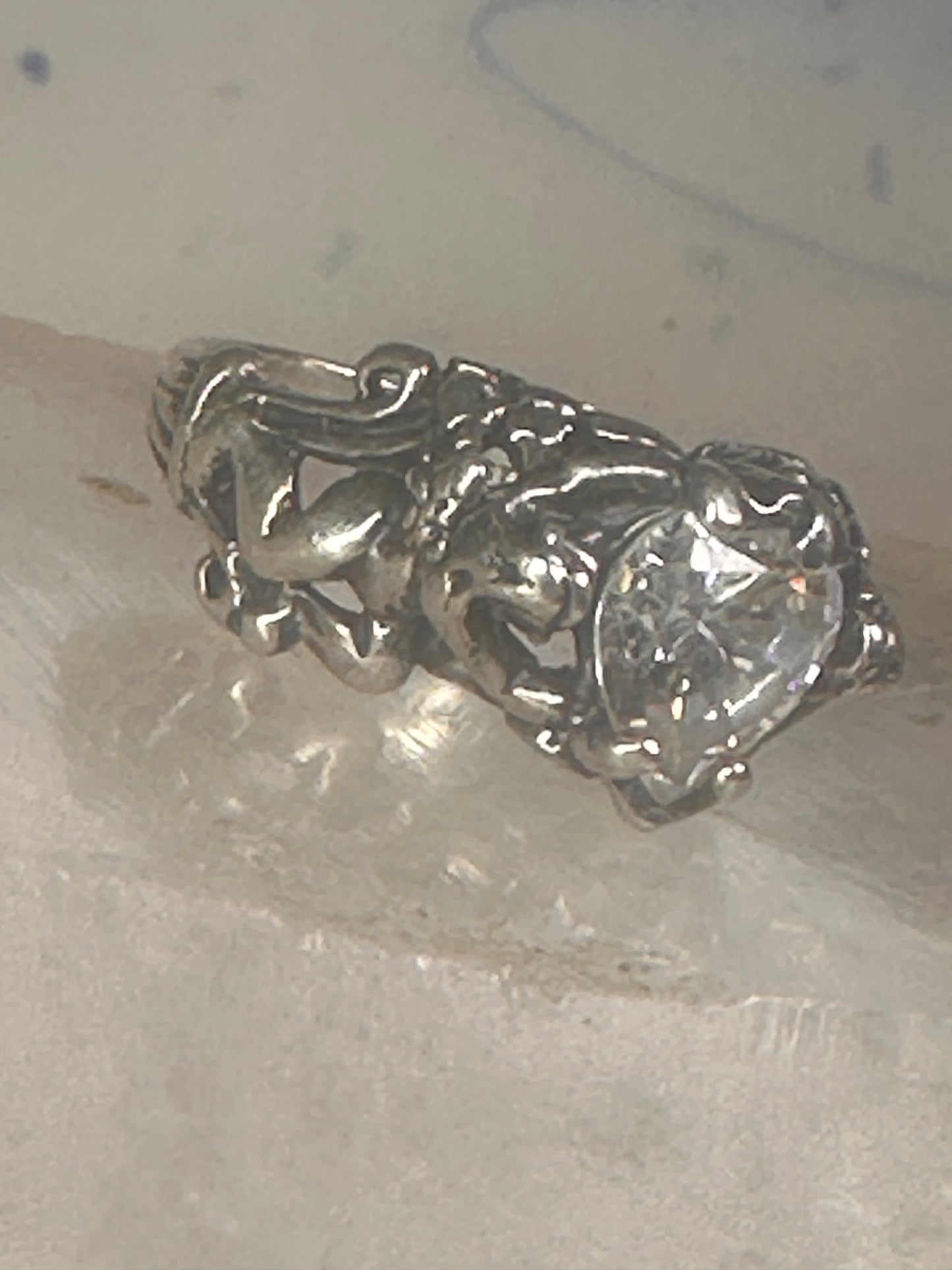 Cherub ring Kabana with wings heart CZ Love Valentine size 6 sterling silver women