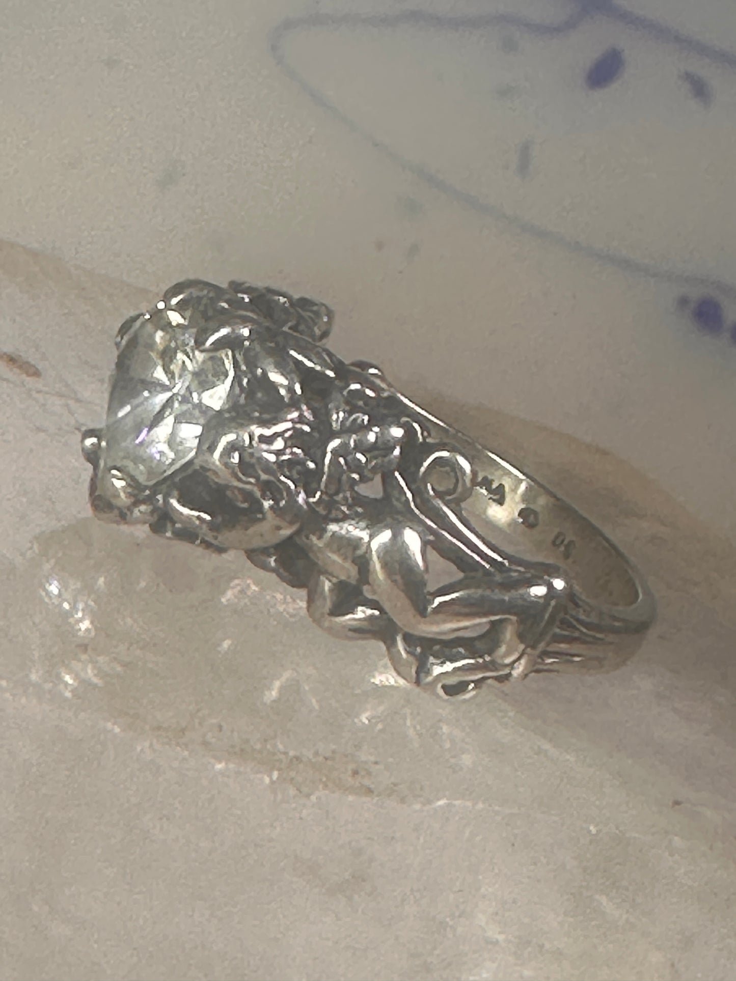 Cherub ring Kabana with wings heart CZ Love Valentine size 6 sterling silver women
