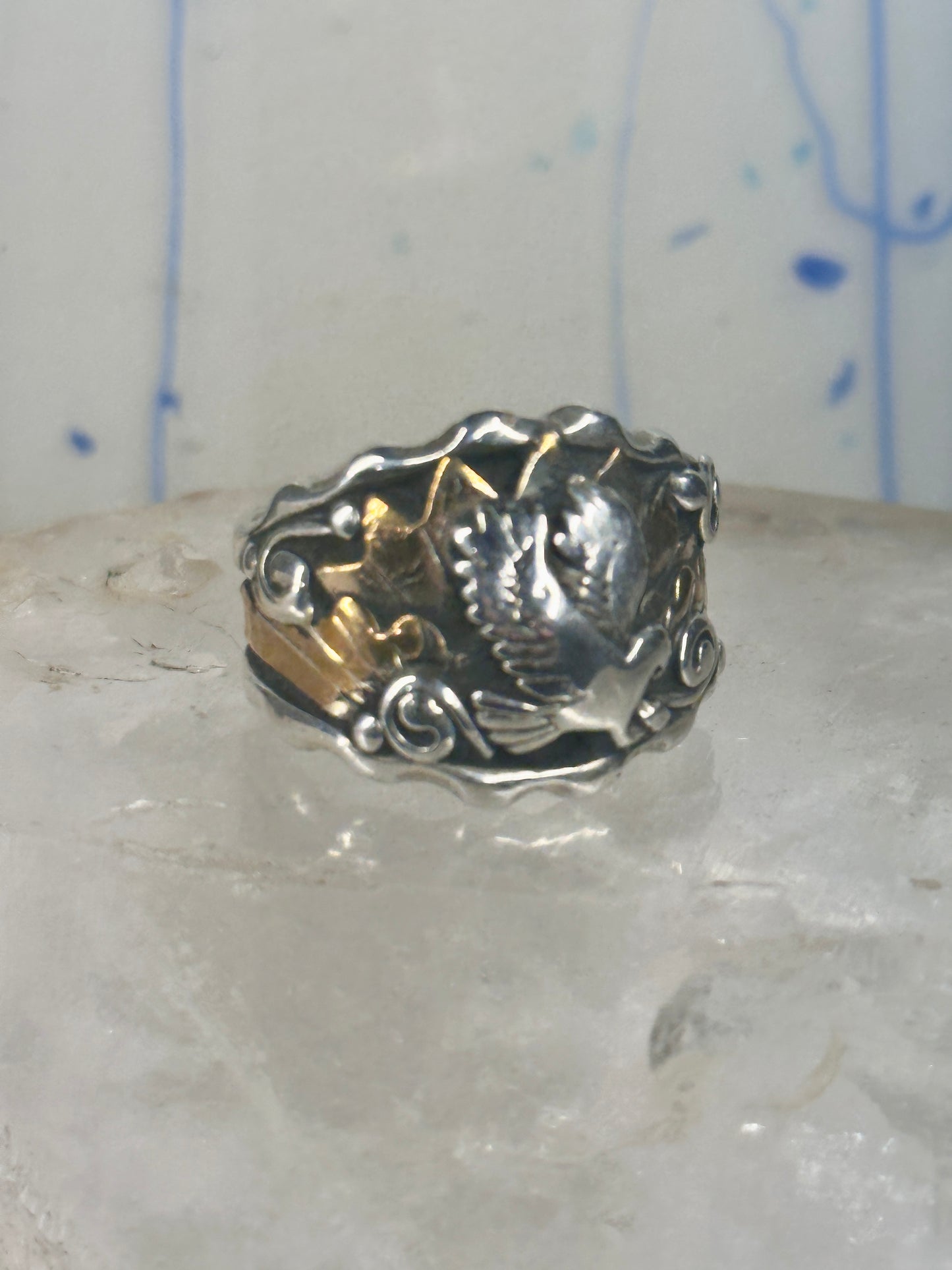 Navajo ring Eagle Band by RB sterling silver copper size 9.75