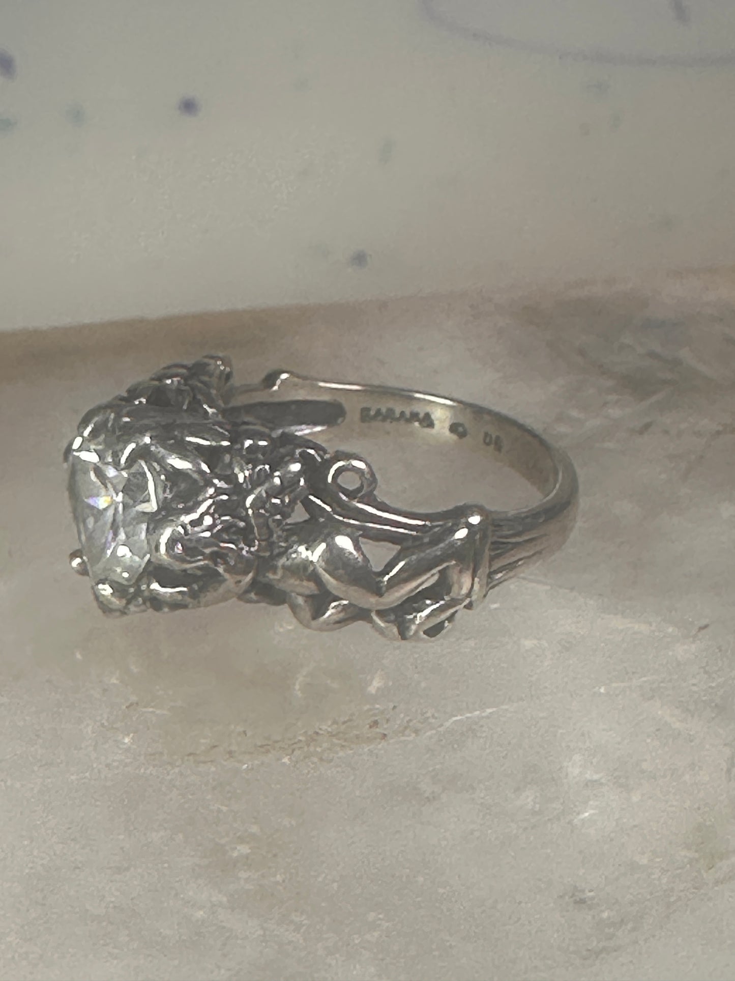 Cherub ring Kabana with wings heart CZ Love Valentine size 6 sterling silver women