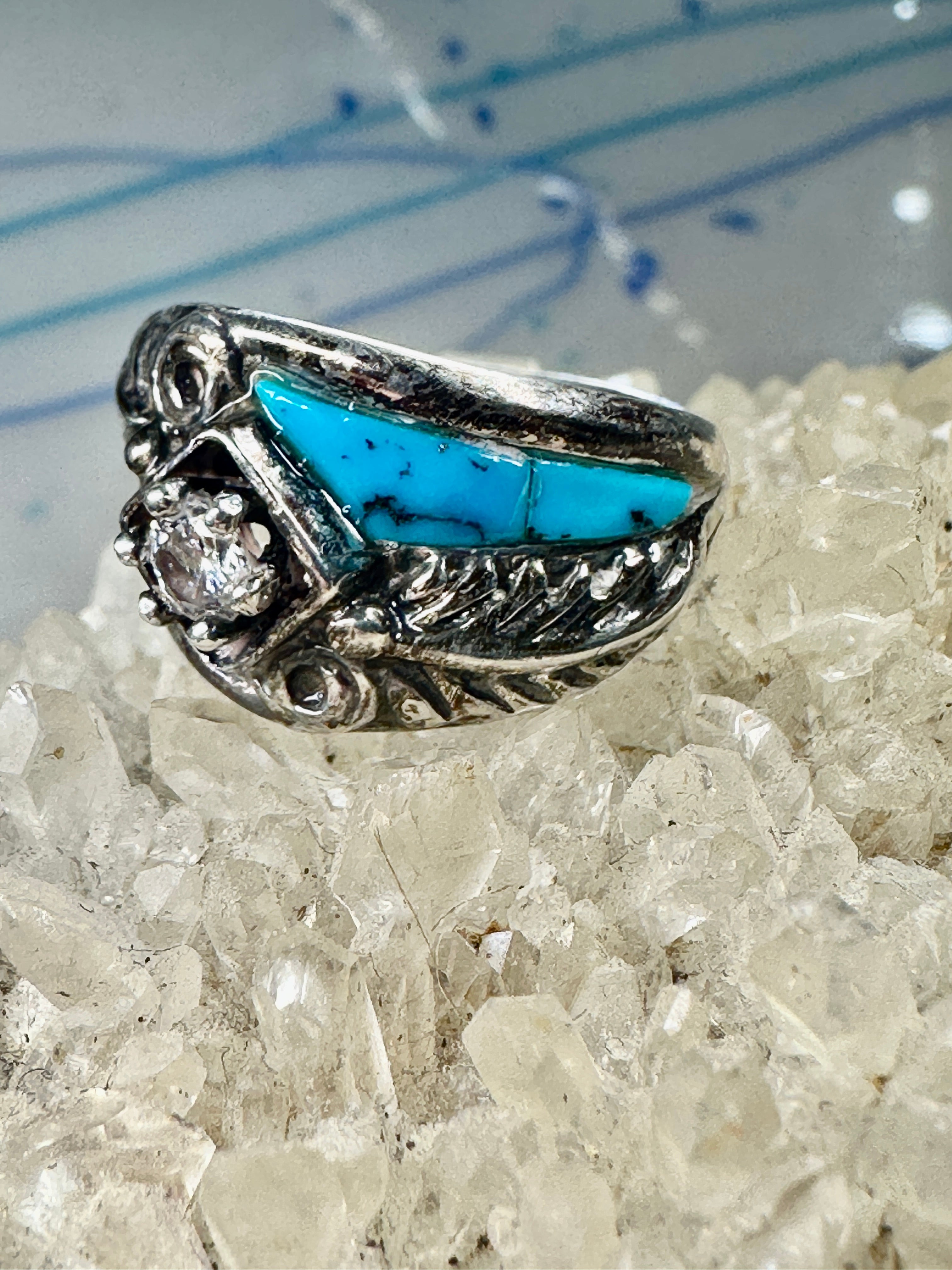 Turquoise ring Southwest band CZ sterling silver size 5.75 women Turquoise ring Southwest band CZ sterling silver size 5.75 women