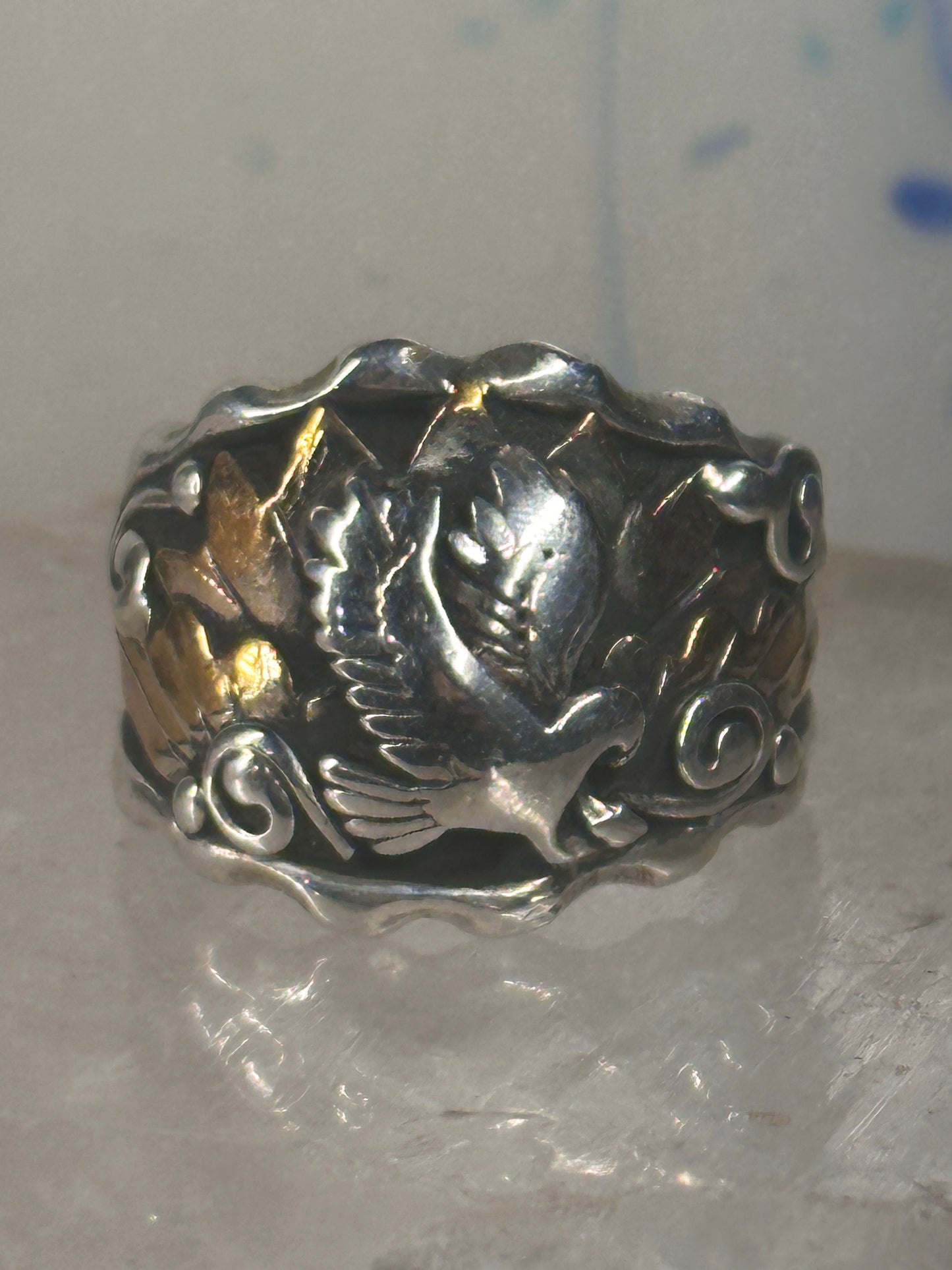 Navajo ring Eagle Band by RB sterling silver copper size 9.75