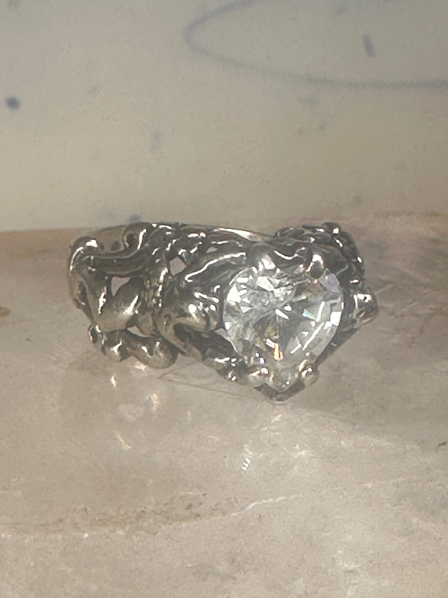 Cherub ring Kabana with wings heart CZ Love Valentine size 6 sterling silver women