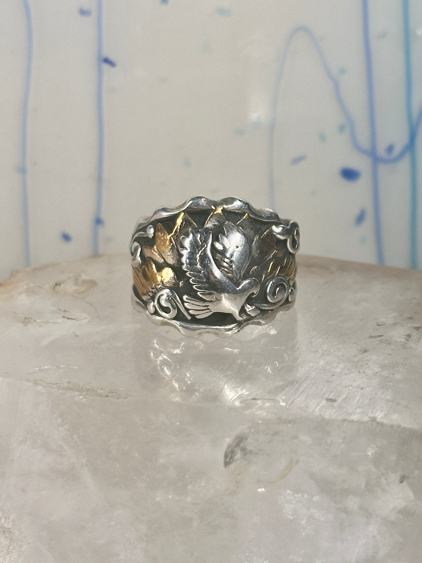 Navajo ring Eagle Band by RB sterling silver copper size 9.75