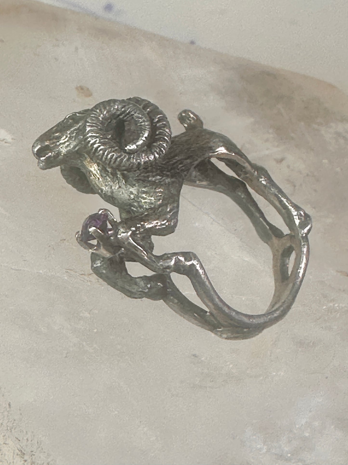 Ram ring sculptural Aries band leaves size 5.75 sterling silver women