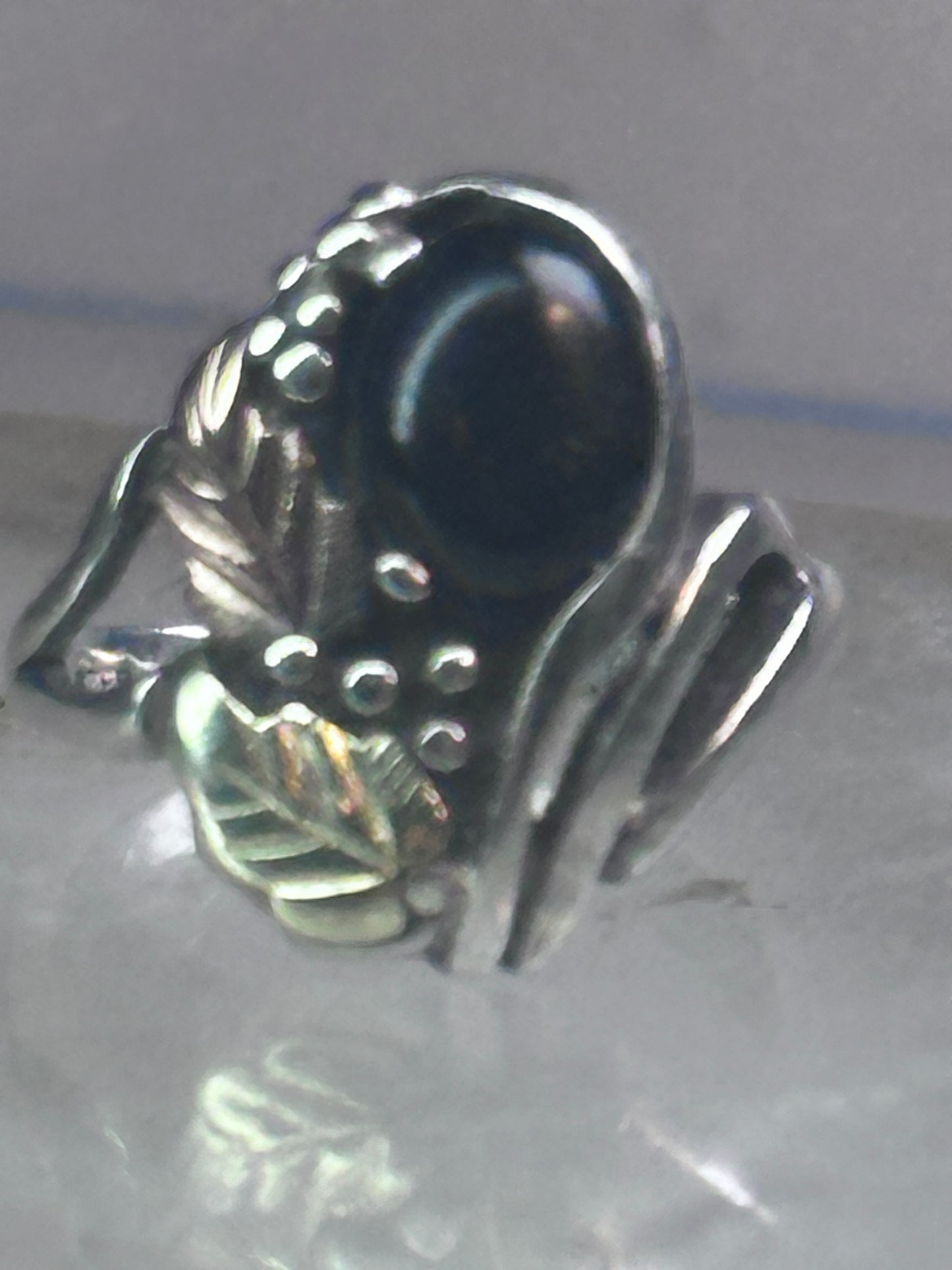 Black Hills Gold ring onyx band leaves size 3 sterling silver women