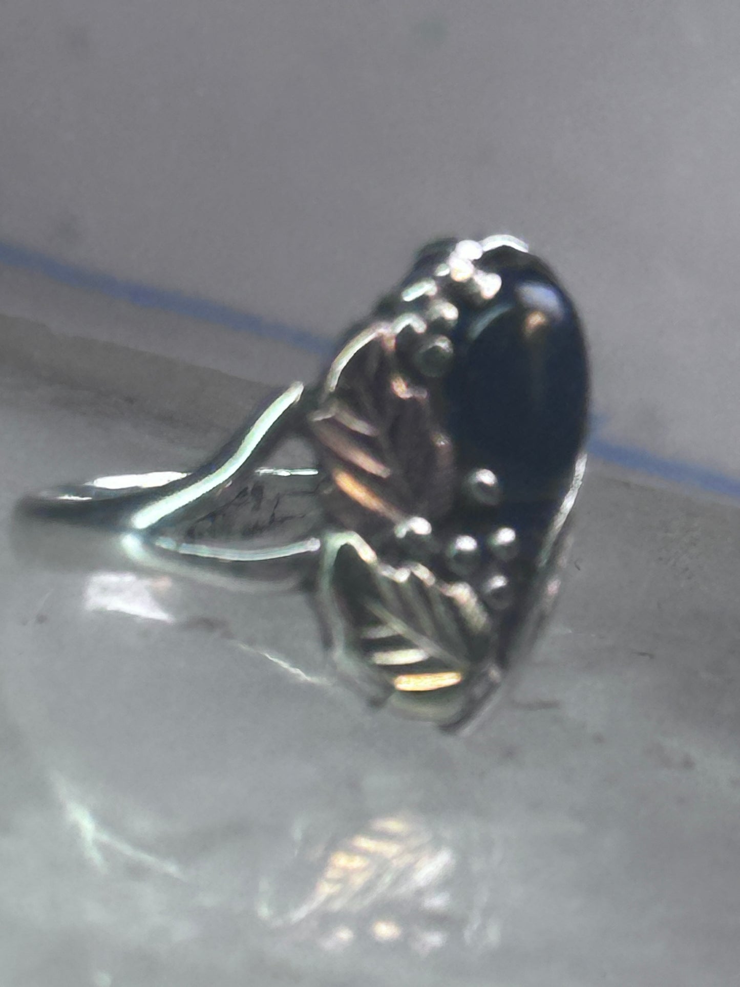 Black Hills Gold ring onyx band leaves size 3 sterling silver women