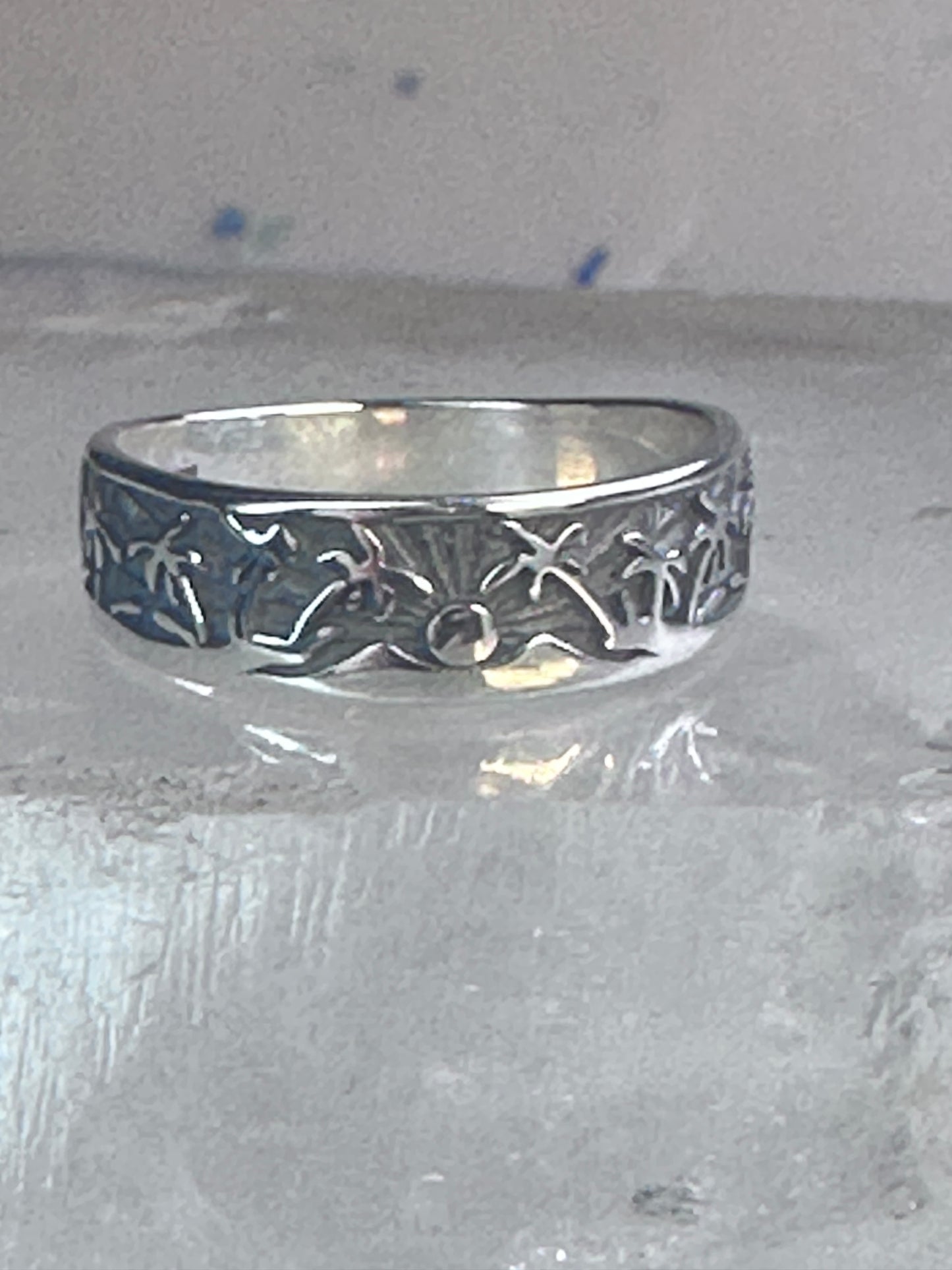 Palm Trees ring sun floral Paradise tropics band size 6.75 sterling silver women girls