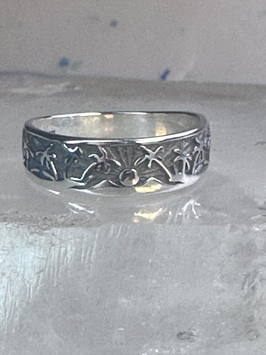 Palm Trees ring sun floral Paradise tropics band size 6.75 sterling silver women girls
