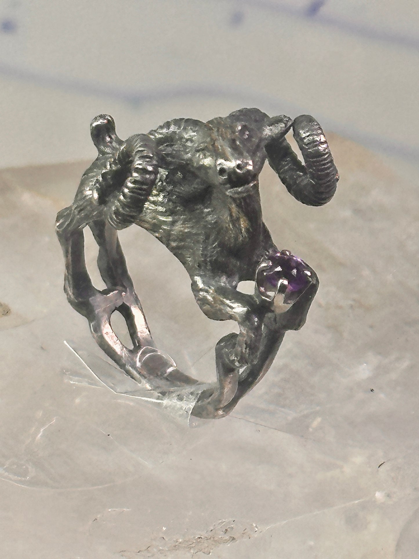 Ram ring sculptural Aries band leaves size 5.75 sterling silver women