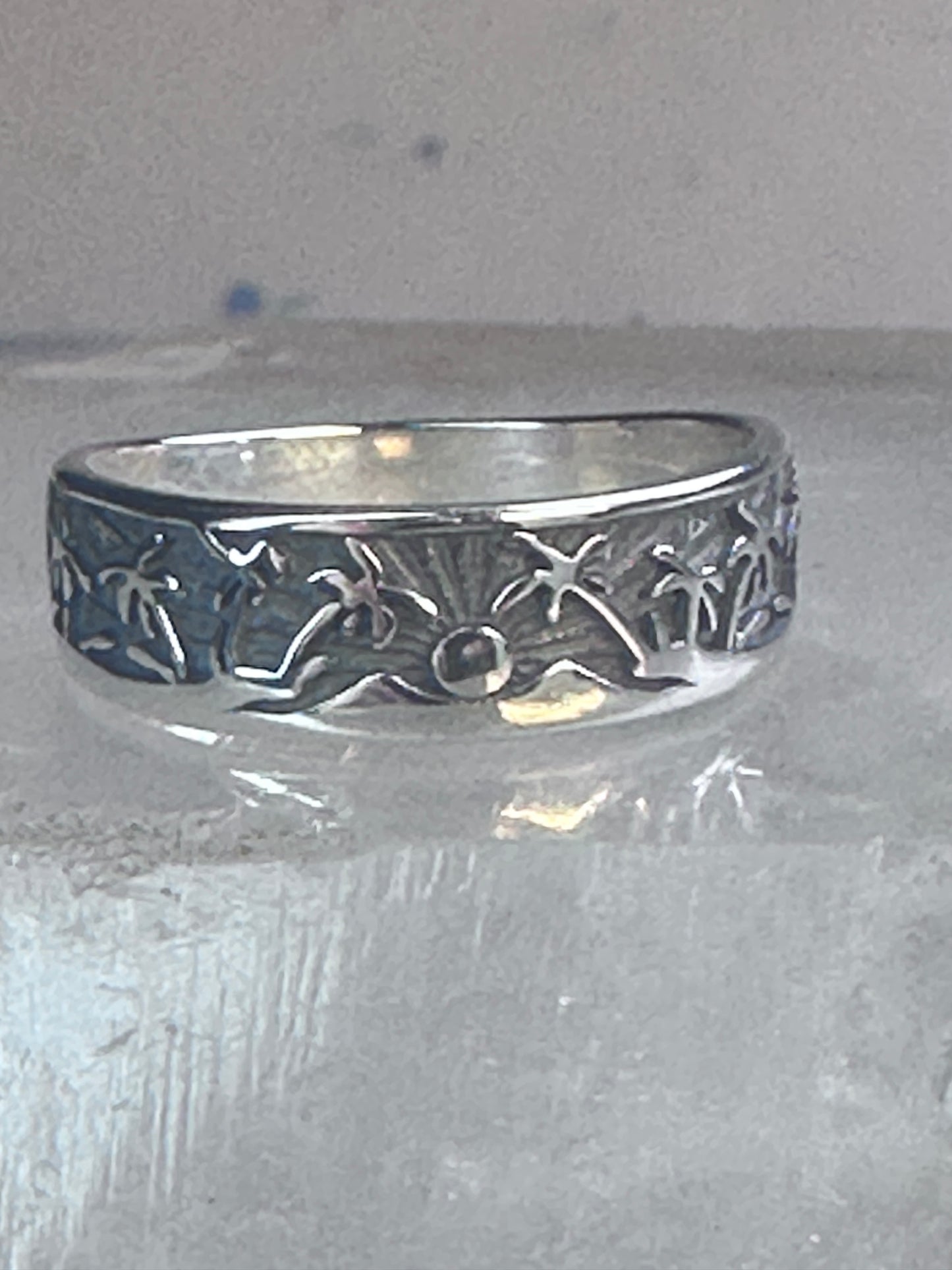 Palm Trees ring sun floral Paradise tropics band size 6.75 sterling silver women girls