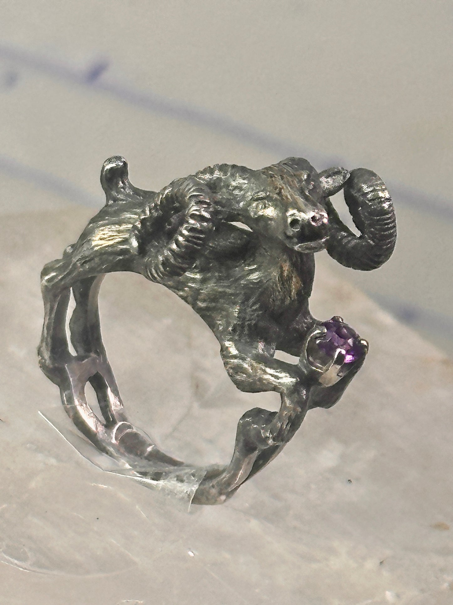 Ram ring sculptural Aries band leaves size 5.75 sterling silver women