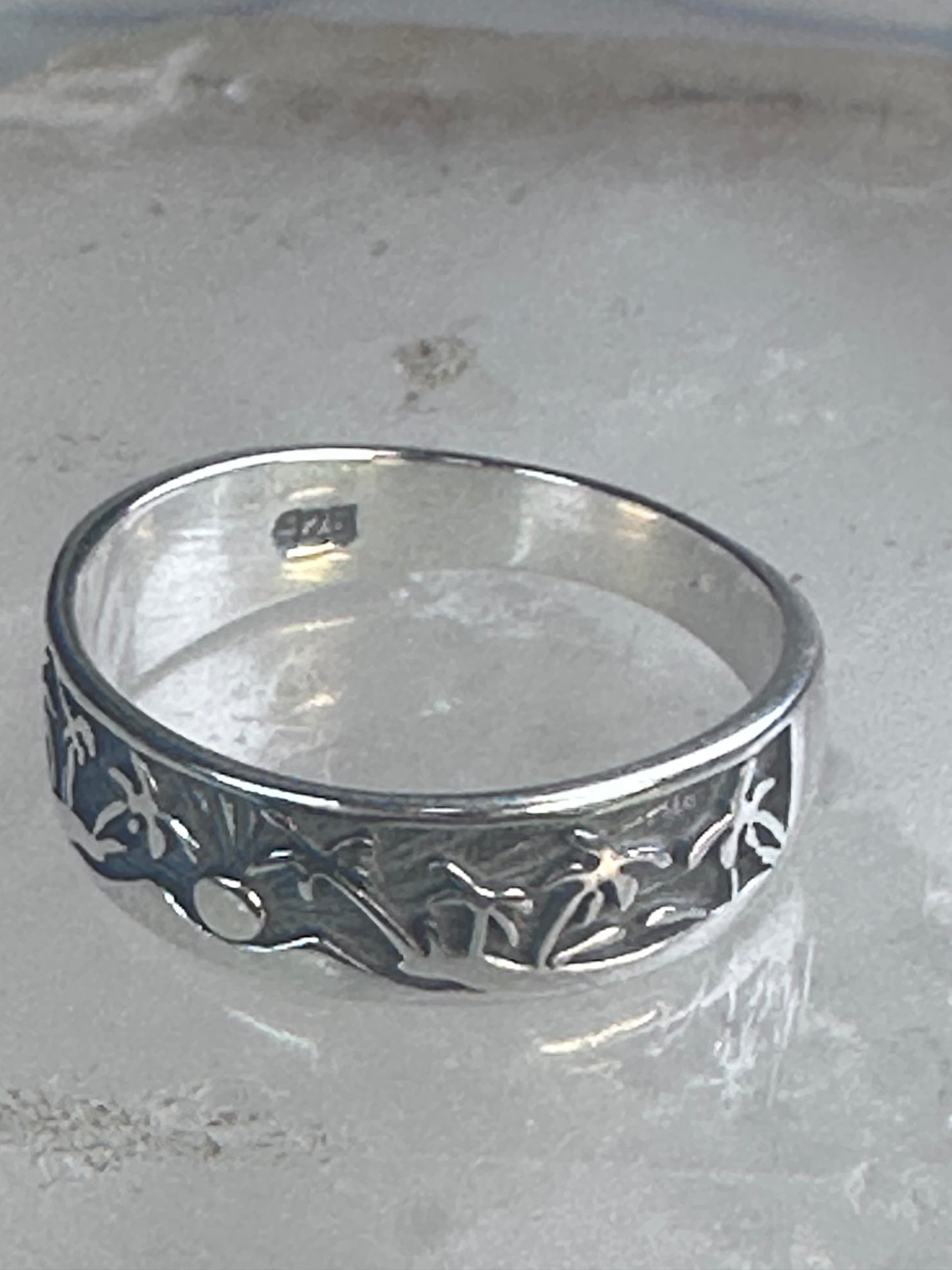 Palm Trees ring sun floral Paradise tropics band size 6.75 sterling silver women girls