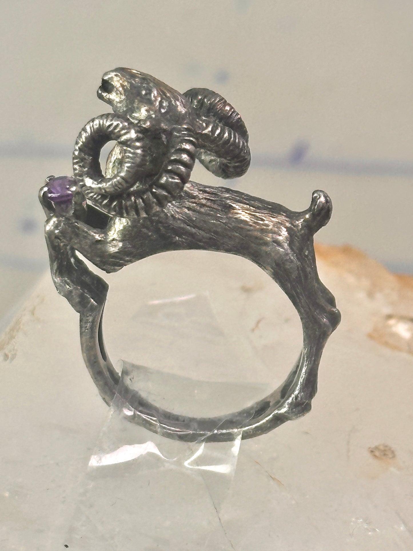 Ram ring sculptural Aries band leaves size 5.75 sterling silver women
