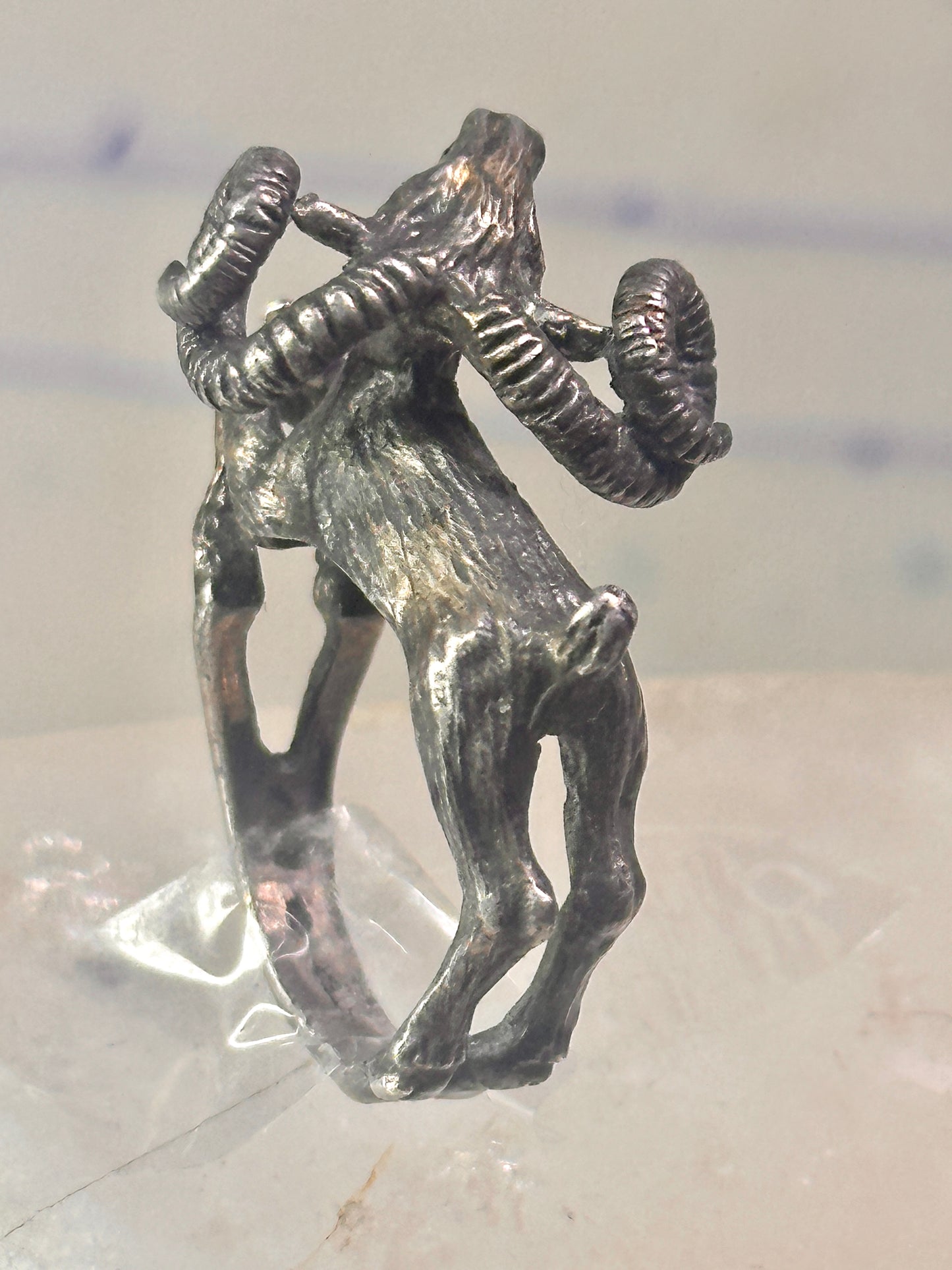 Ram ring sculptural Aries band leaves size 5.75 sterling silver women