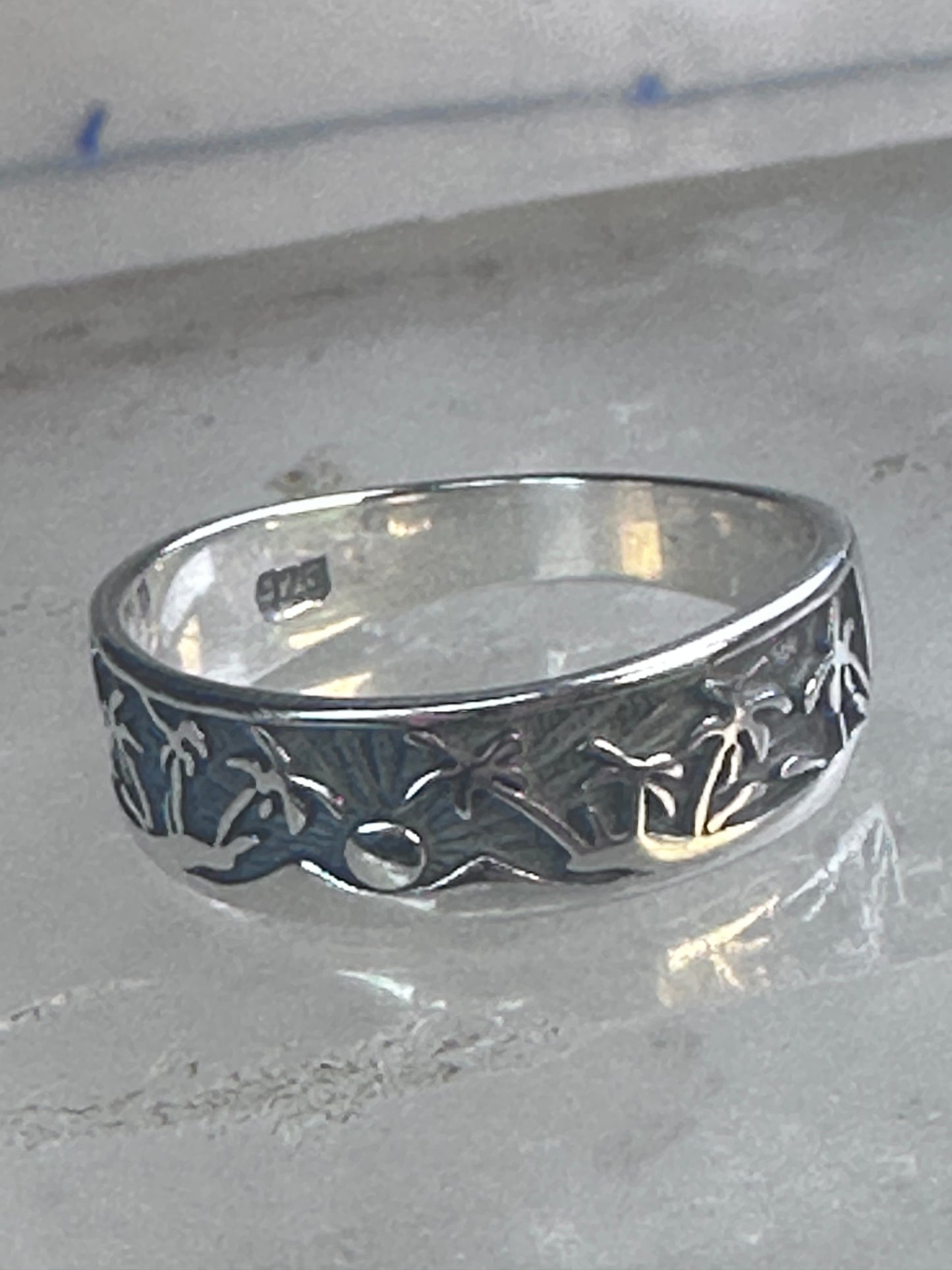 Palm Trees ring sun floral Paradise tropics band size 6.75 sterling silver women girls