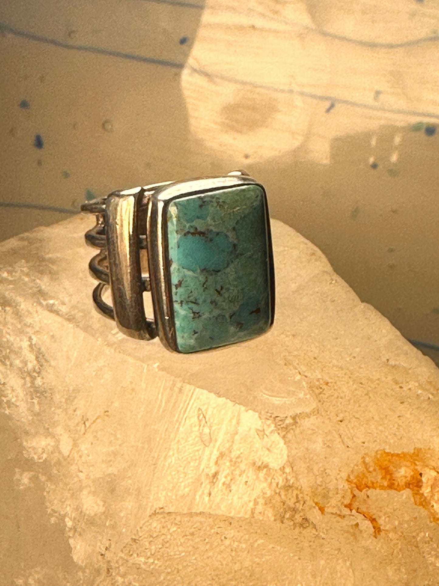 Turquoise ring wide band southwest size 6.75 sterling silver women