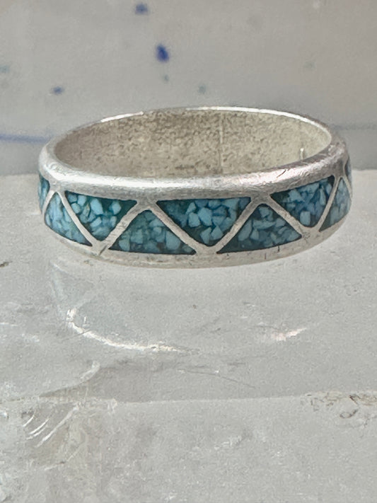 Zuni ring wedding band turquoise chips size 13.50 sterling silver women men