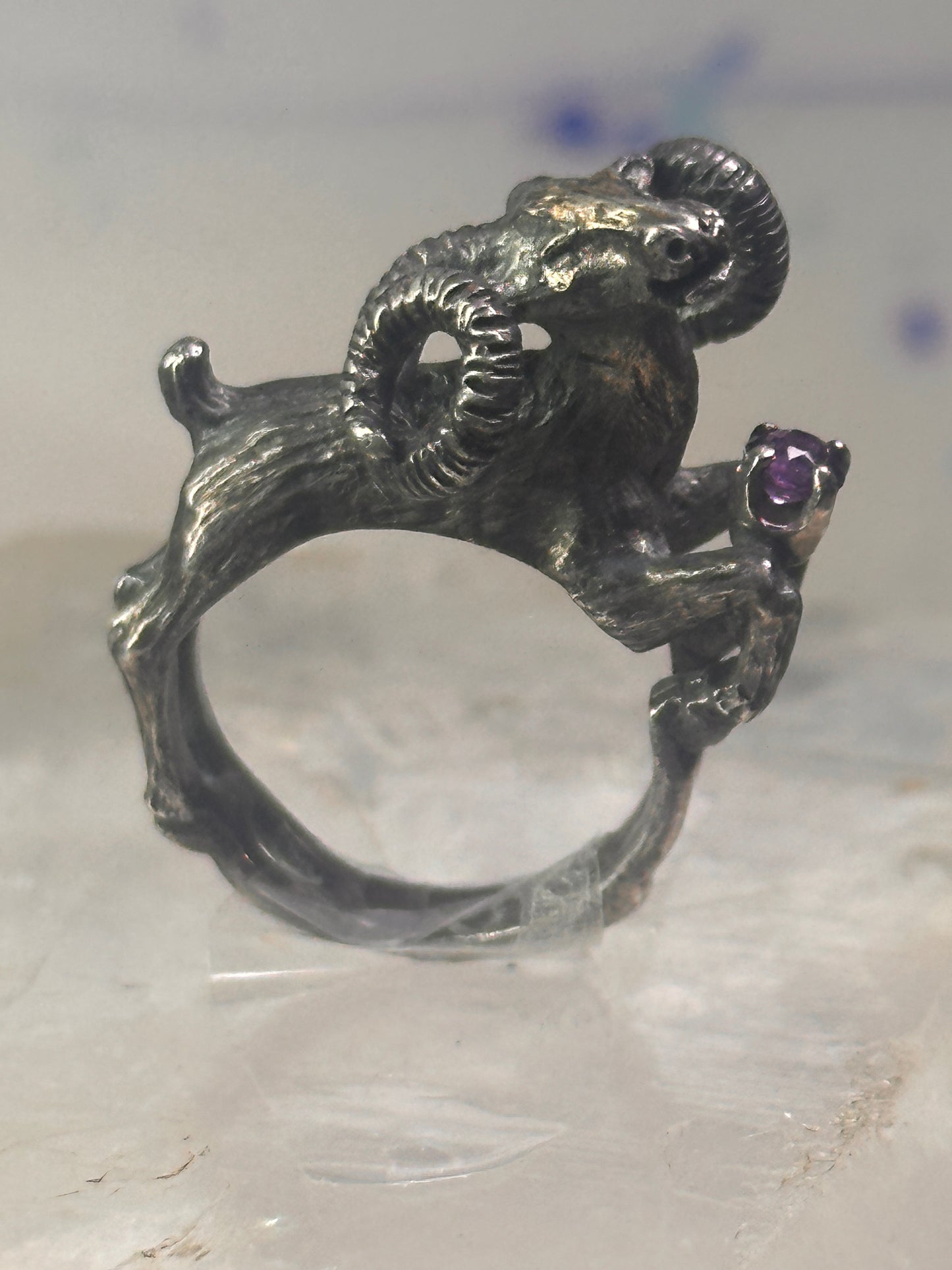 Ram ring sculptural Aries band leaves size 5.75 sterling silver women