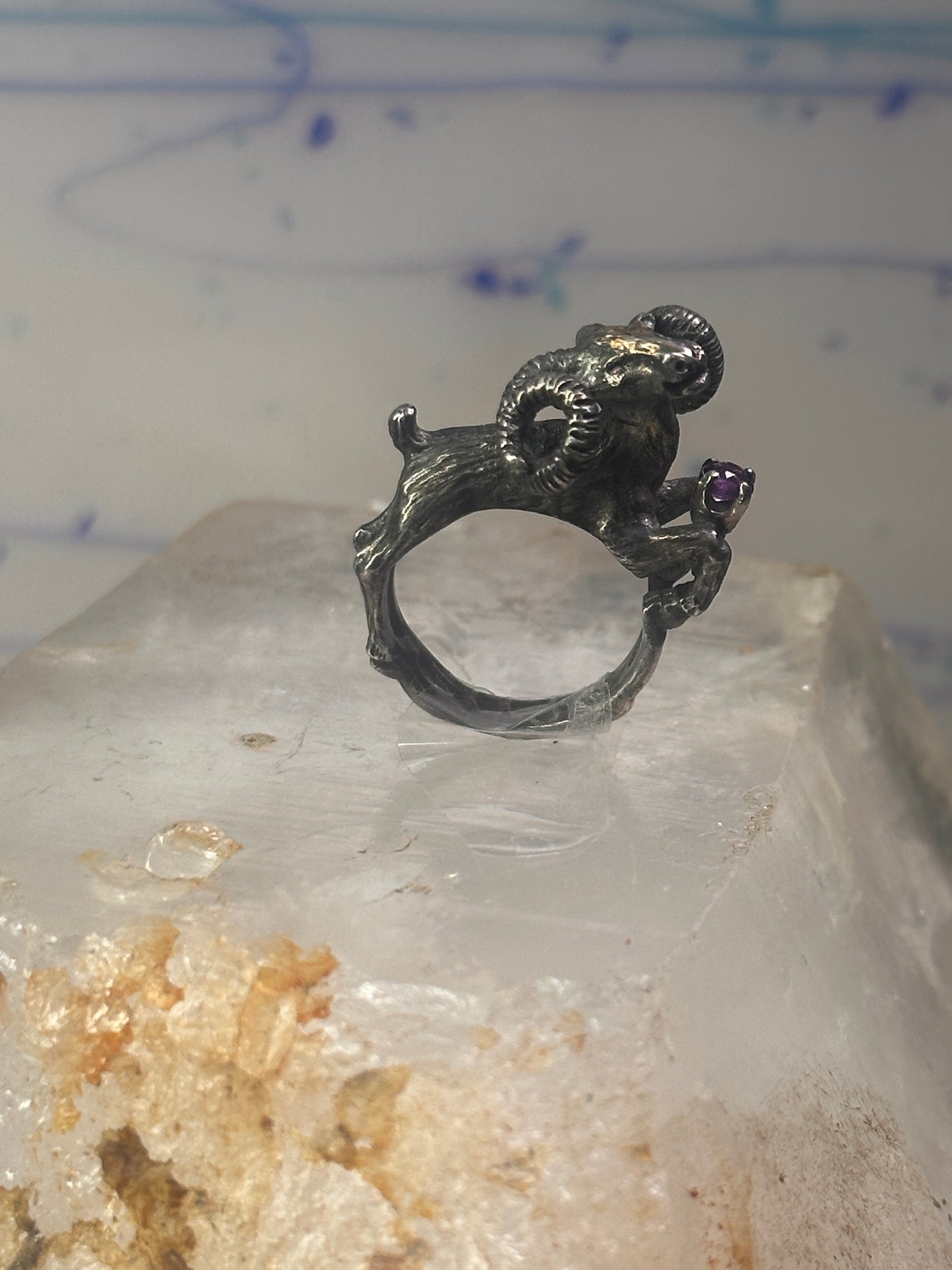 Ram ring sculptural Aries band leaves size 5.75 sterling silver women