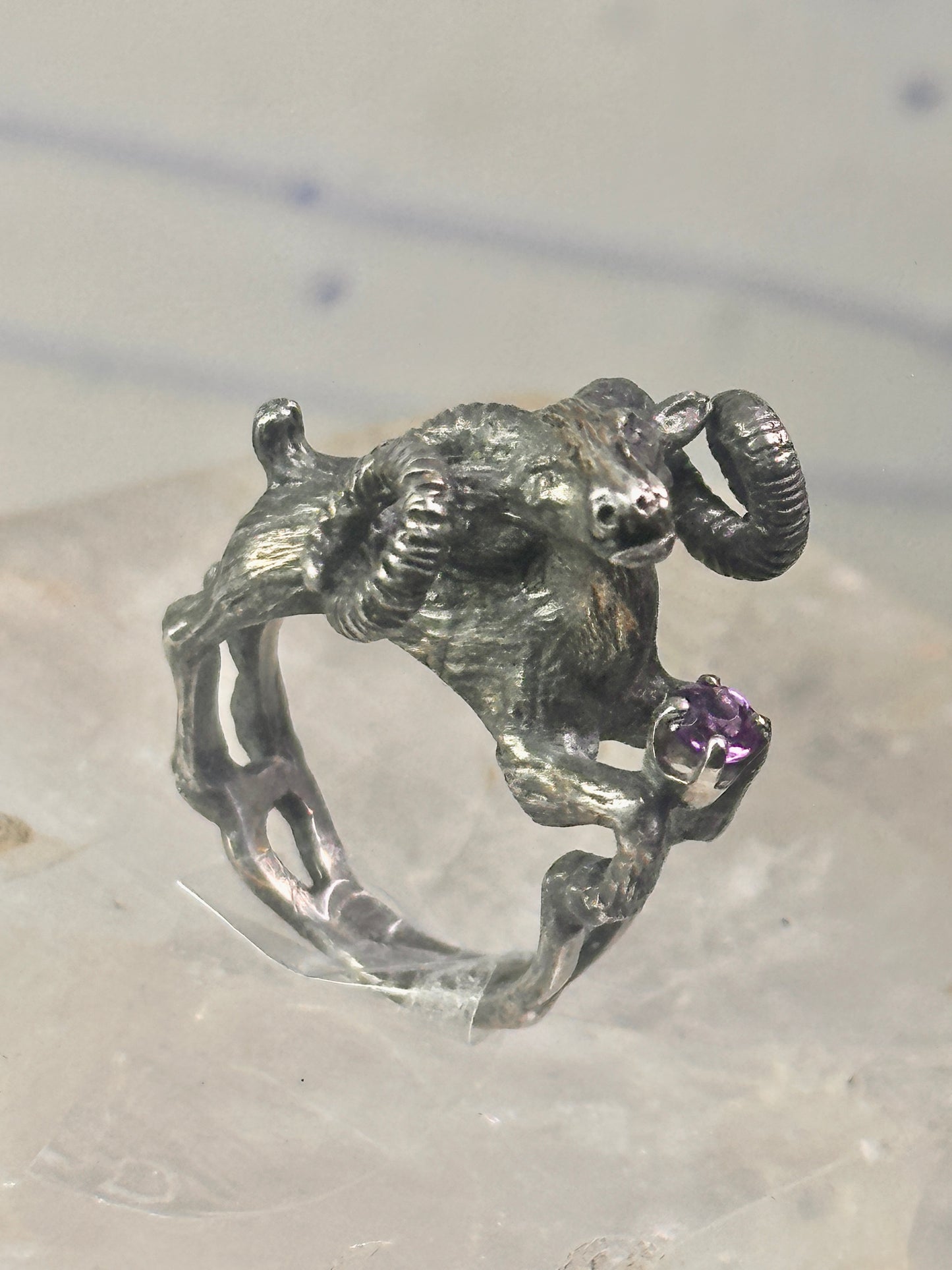Ram ring sculptural Aries band leaves size 5.75 sterling silver women