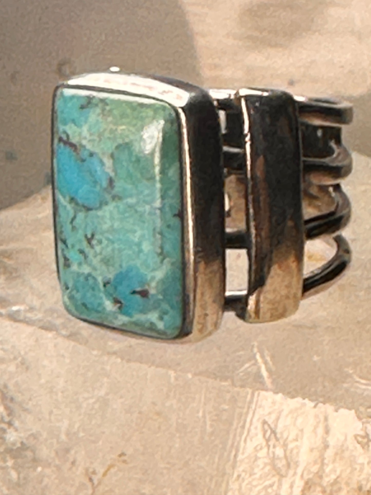 Turquoise ring wide band southwest size 6.75 sterling silver women