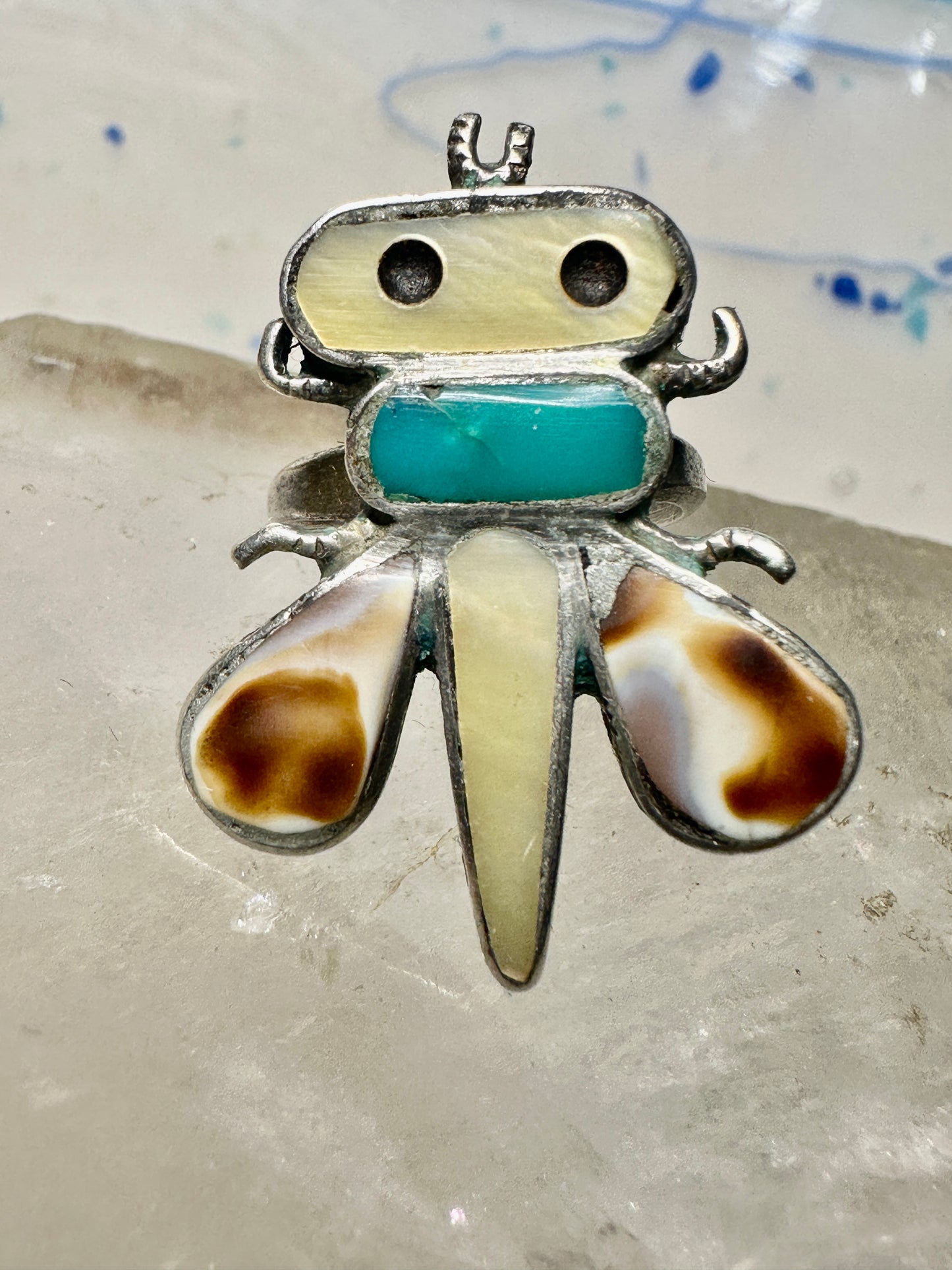 Bug Ring Turquoise MOP Navajo size 3.75 sterling silver women girls