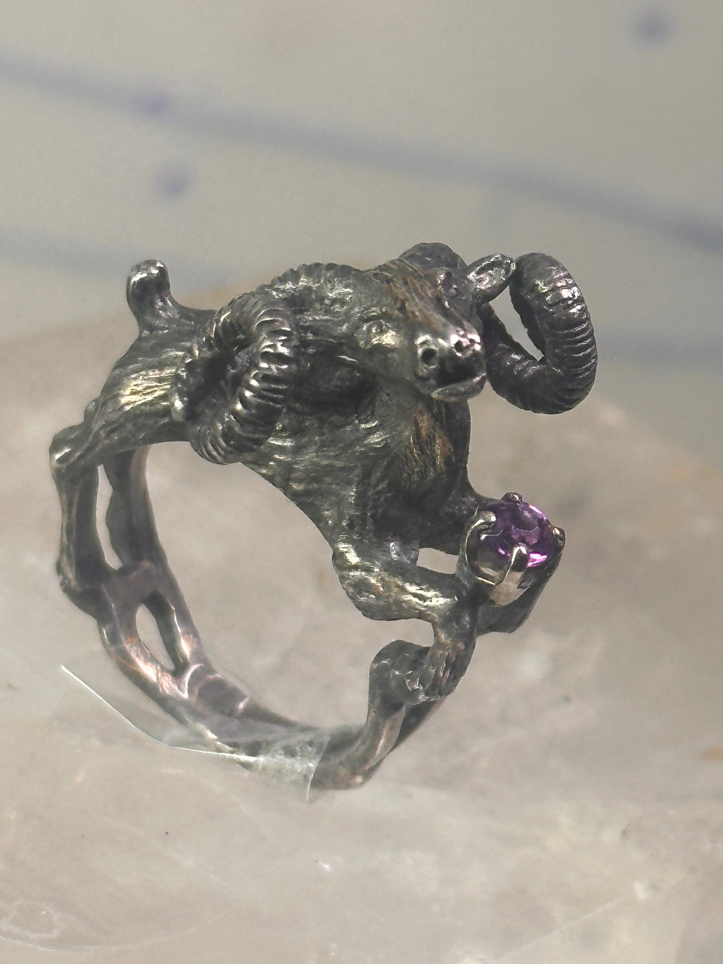 Ram ring sculptural Aries band leaves size 5.75 sterling silver women