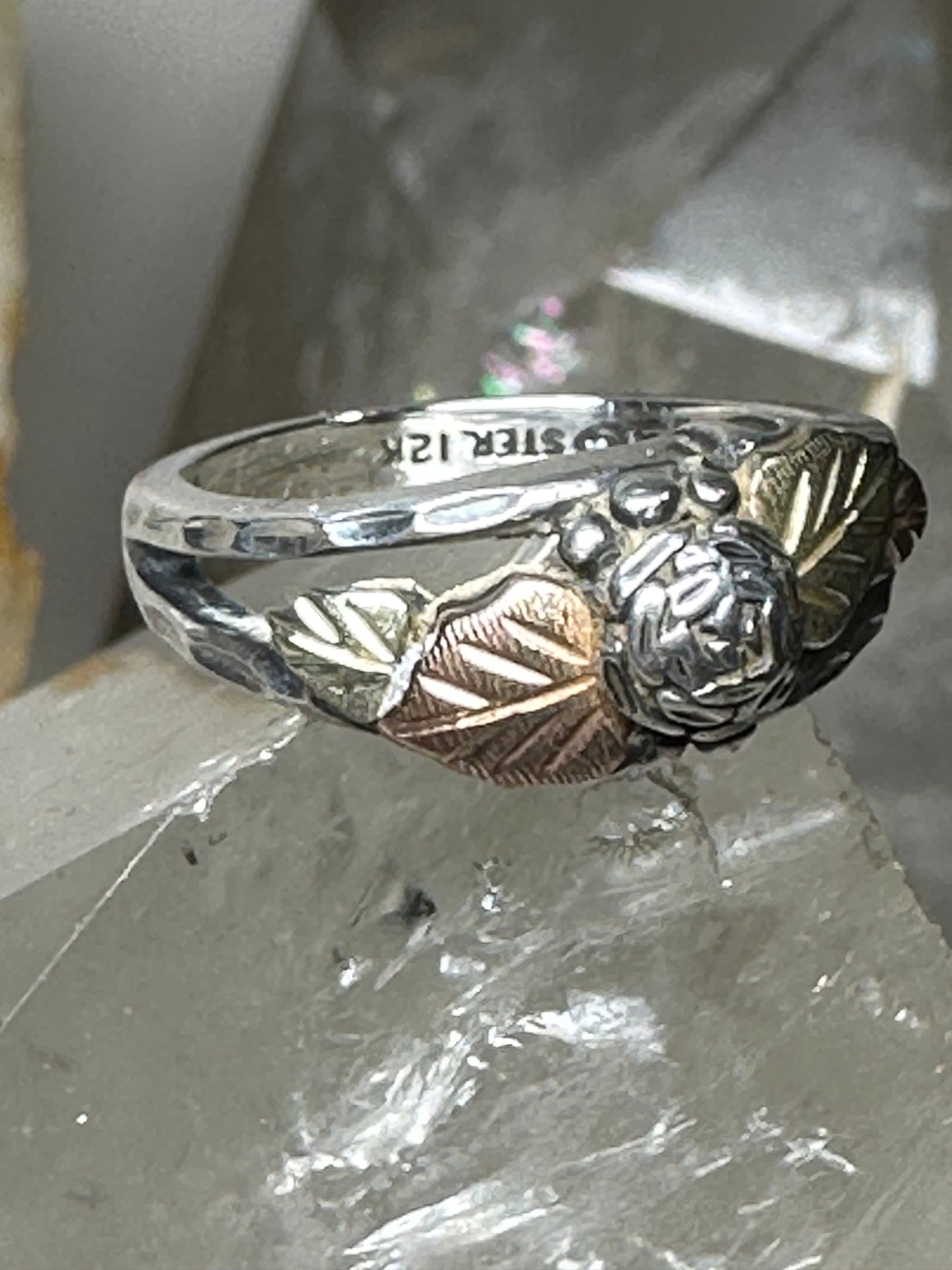 Black Hills Gold ring leaves band boho size 5 sterling silver women