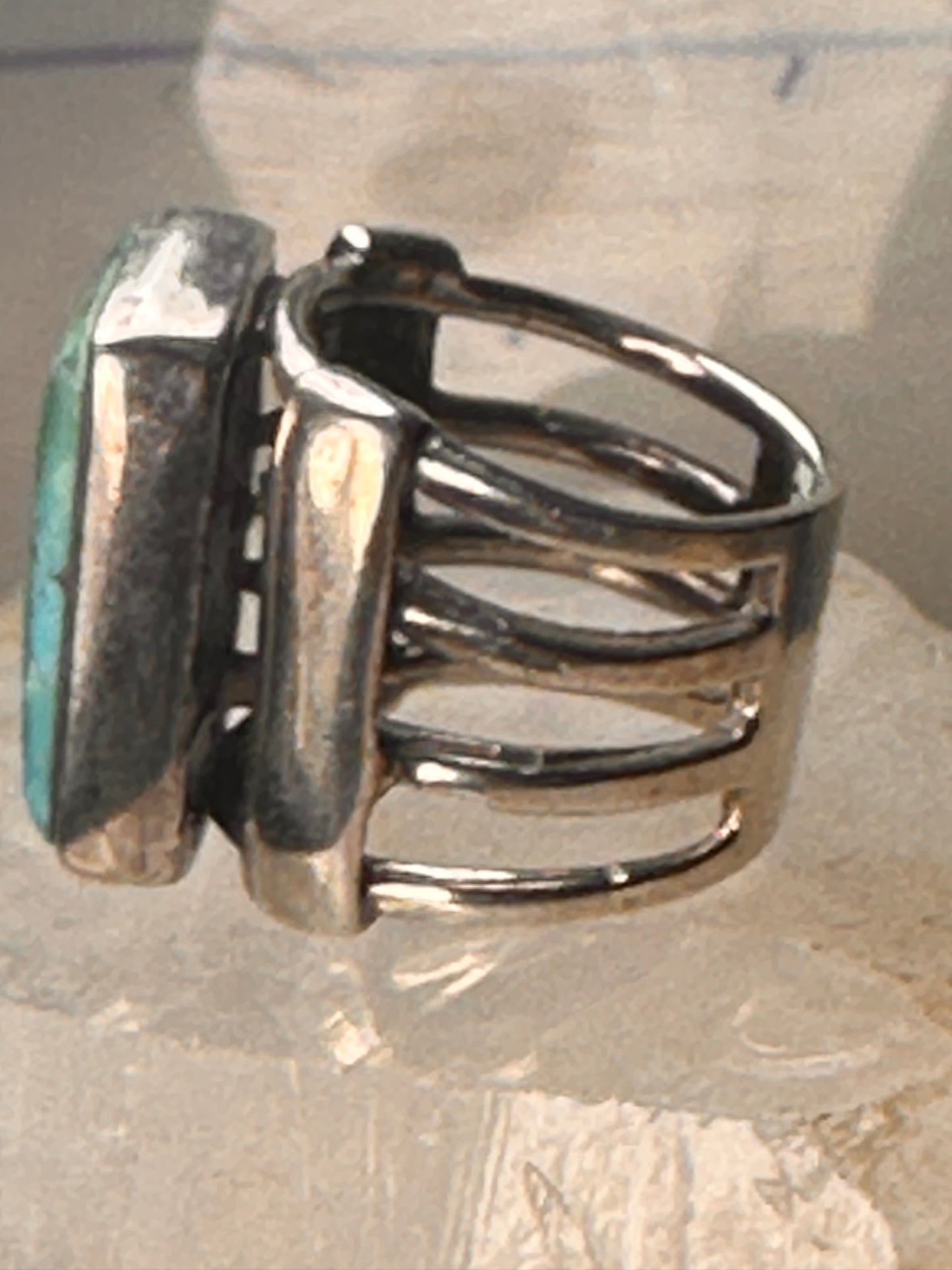 Turquoise ring wide band southwest size 6.75 sterling silver women