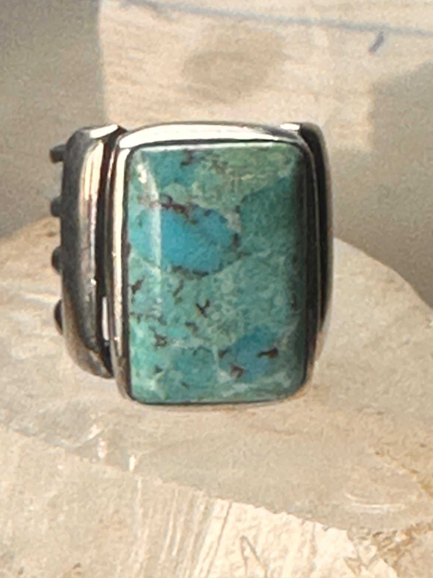 Turquoise ring wide band southwest size 6.75 sterling silver women