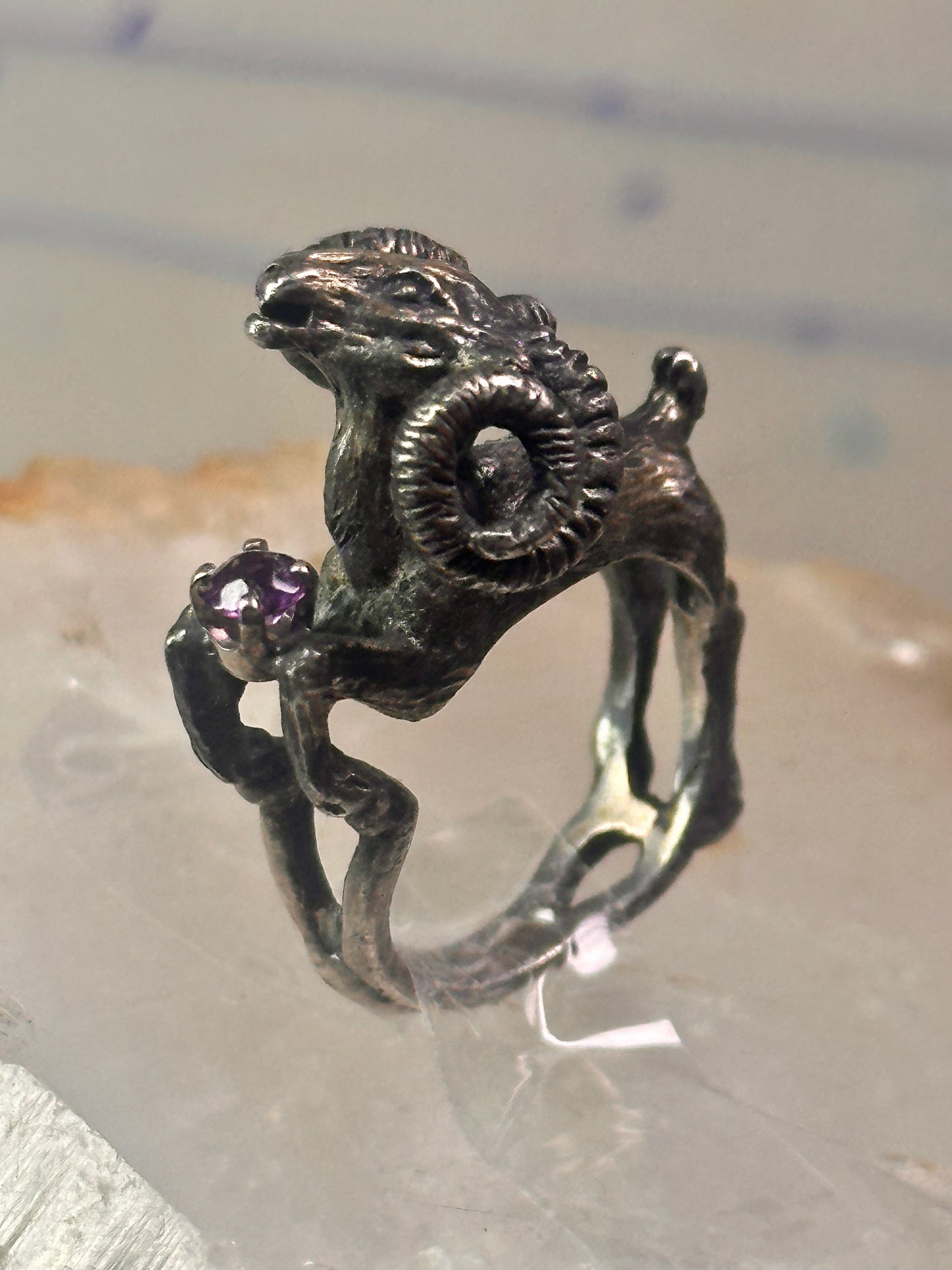 Ram ring sculptural Aries band leaves size 5.75 sterling silver women