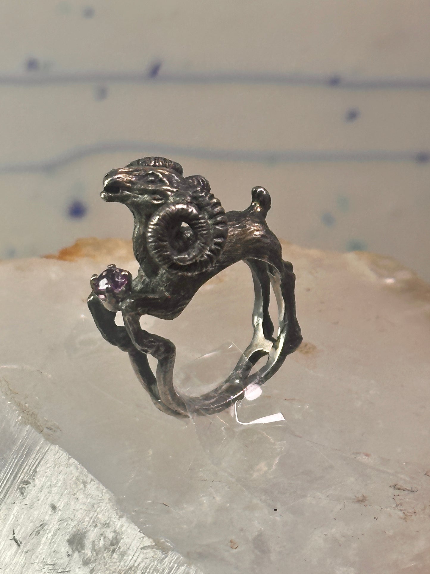 Ram ring sculptural Aries band leaves size 5.75 sterling silver women