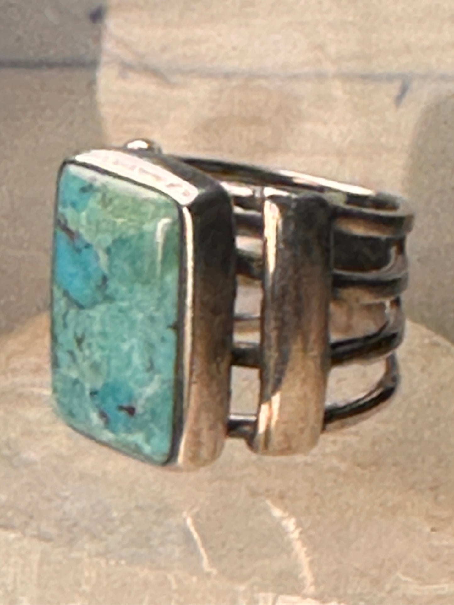 Turquoise ring wide band southwest size 6.75 sterling silver women