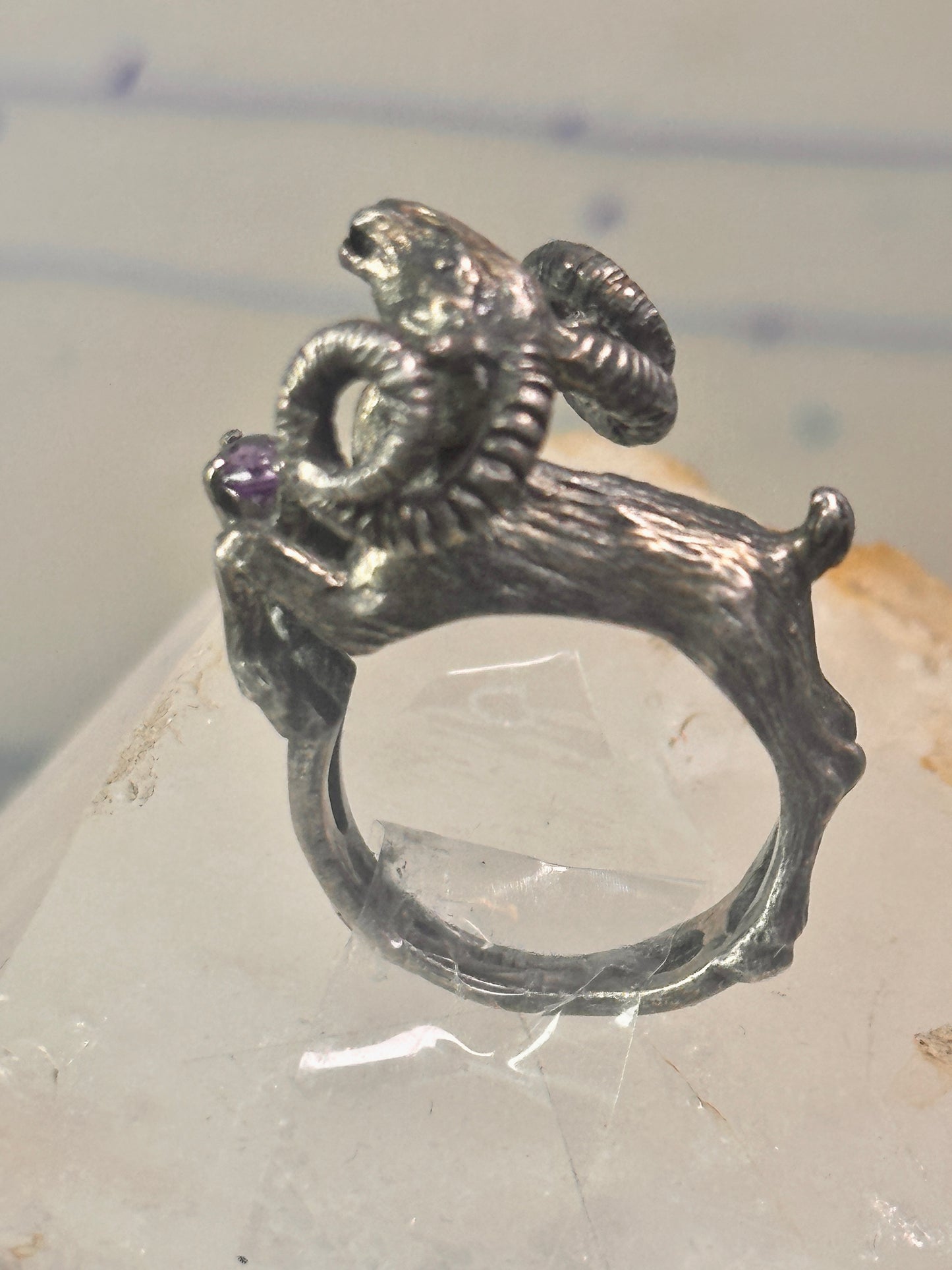 Ram ring sculptural Aries band leaves size 5.75 sterling silver women