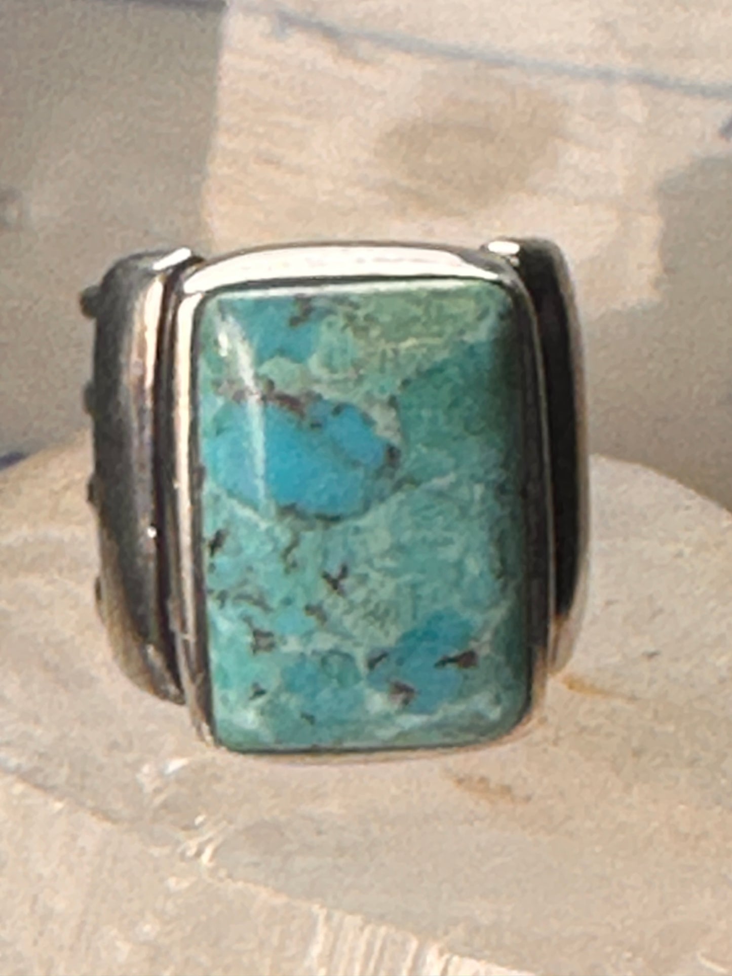 Turquoise ring wide band southwest size 6.75 sterling silver women