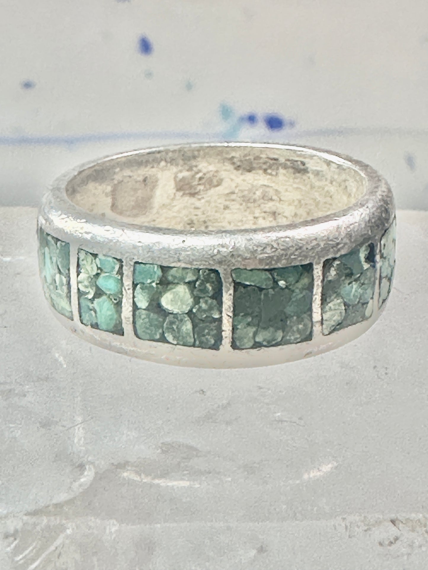 Southwest ring wedding band turquoise chips size 10.75 sterling silver women men AS IS