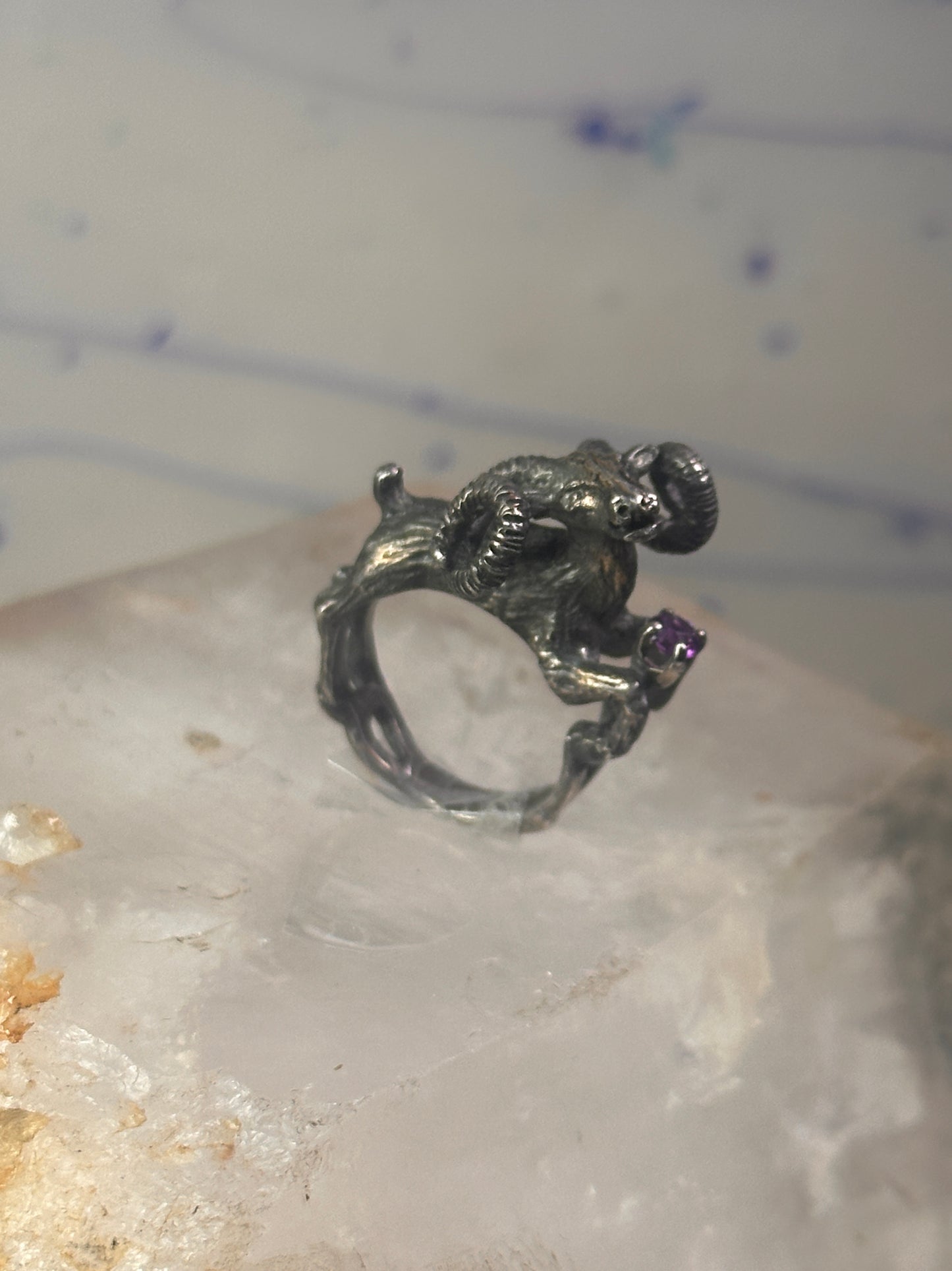 Ram ring sculptural Aries band leaves size 5.75 sterling silver women