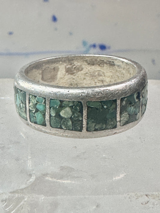 Southwest ring wedding band turquoise chips size 10.75 sterling silver women men AS IS