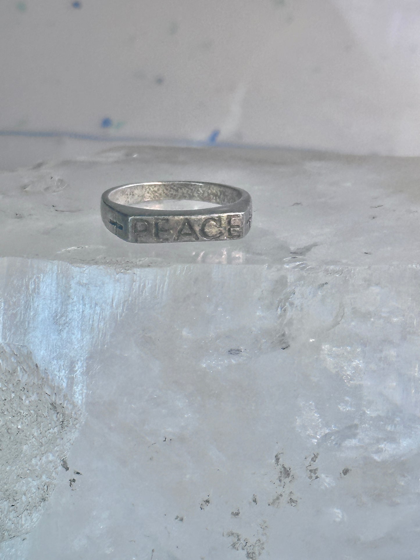 Peace Ring Cross band size 6.75 sterling silver women men