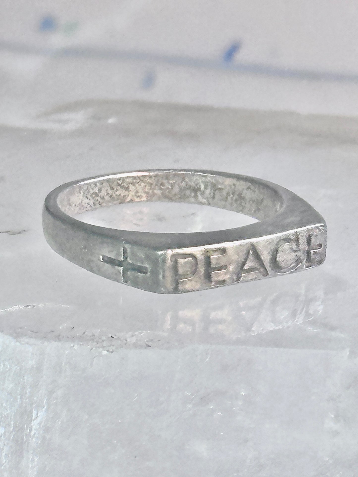 Peace Ring Cross band size 6.75 sterling silver women men