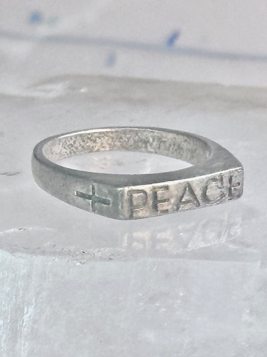 Peace Ring Cross band size 6.75 sterling silver women men